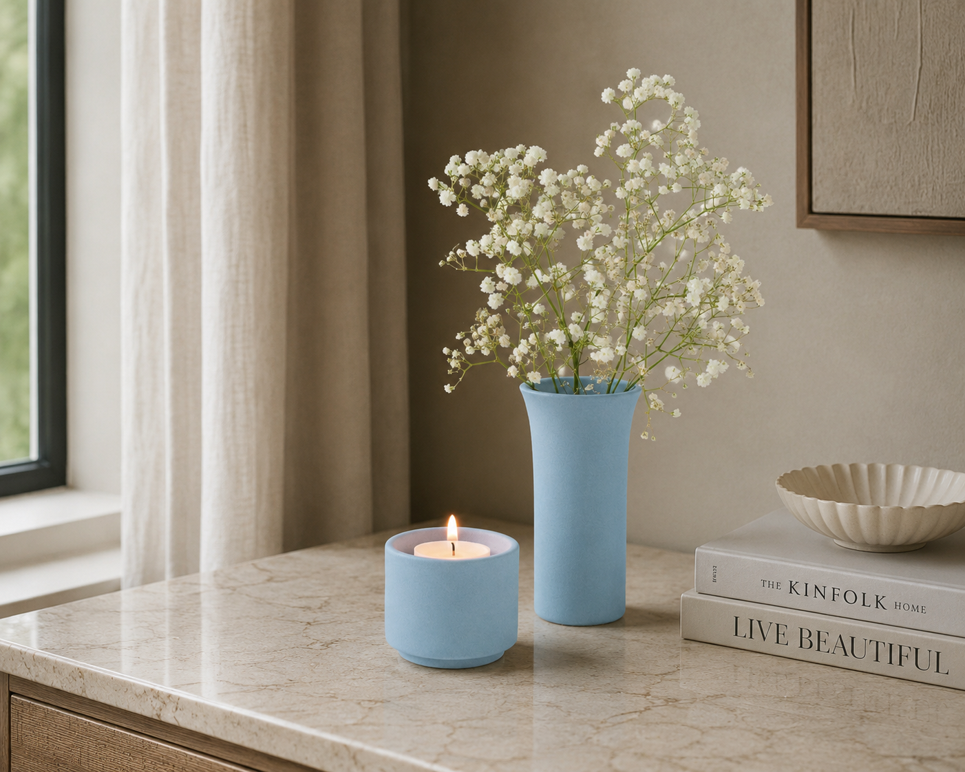 Mini urn met theelichthouder 'HELIOS' – grijsblauw engobe, 50 ml