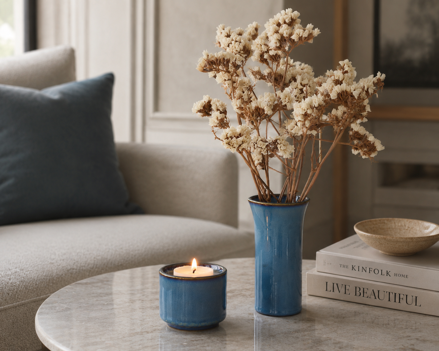 Mini urn met theelichthouder 'HELIOS' – groen & blauw, 50 ml — handgemaakt door ambachtelijke ateliers in België en Portugal