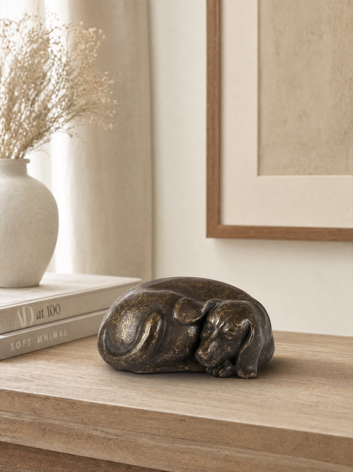 Urn voor dieren brons 17 cm, slapende hond