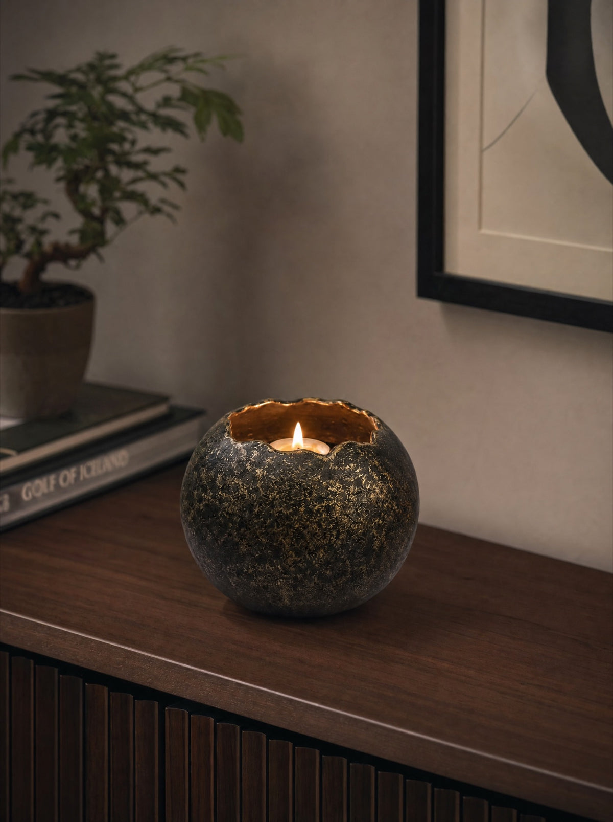 Bronzen urn 20 cm voor volwassenen, met waxinelichthouder