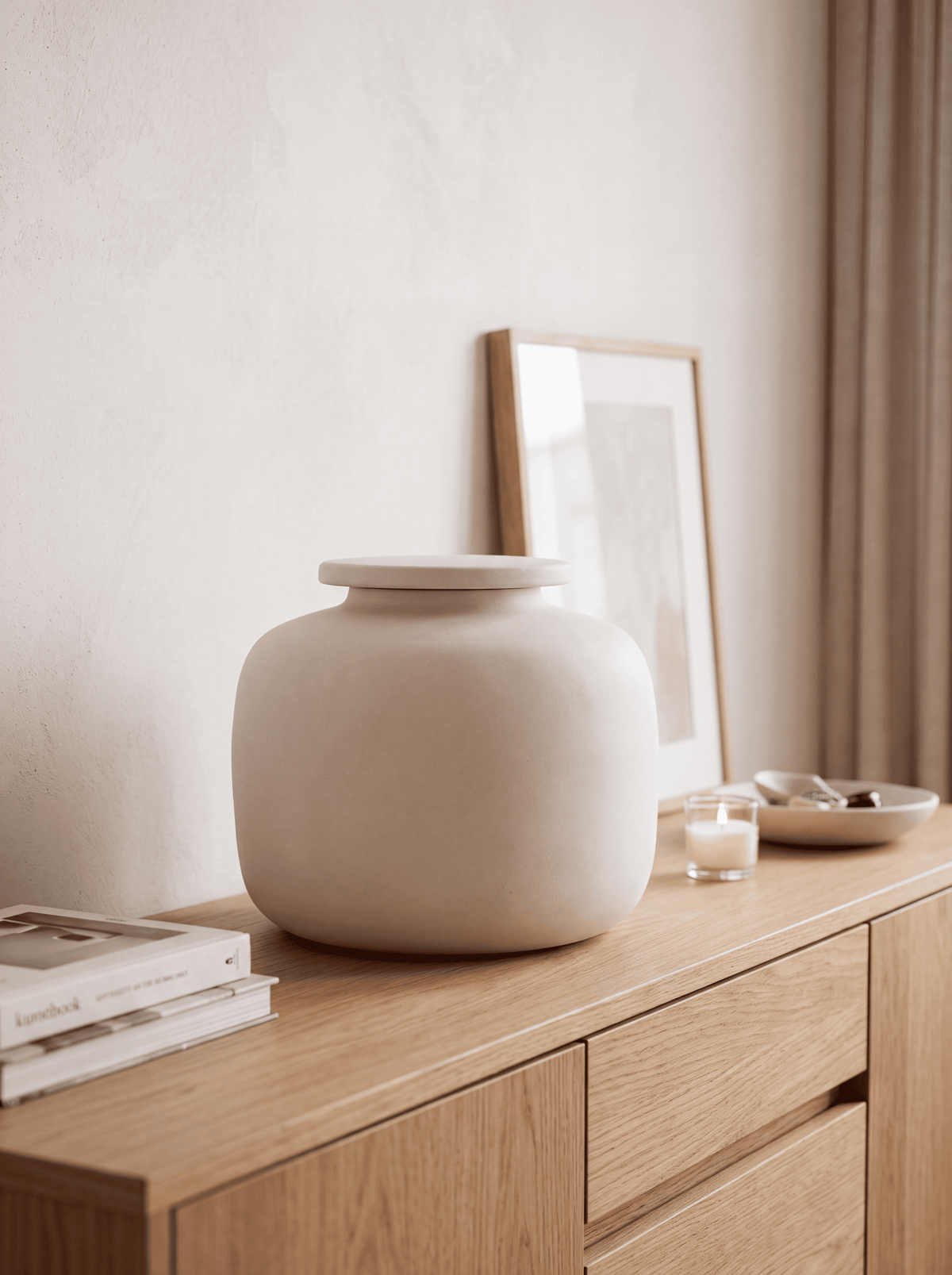 Keramische urn 3 L voor volwassenen, satijn wit, BOHO COTTON