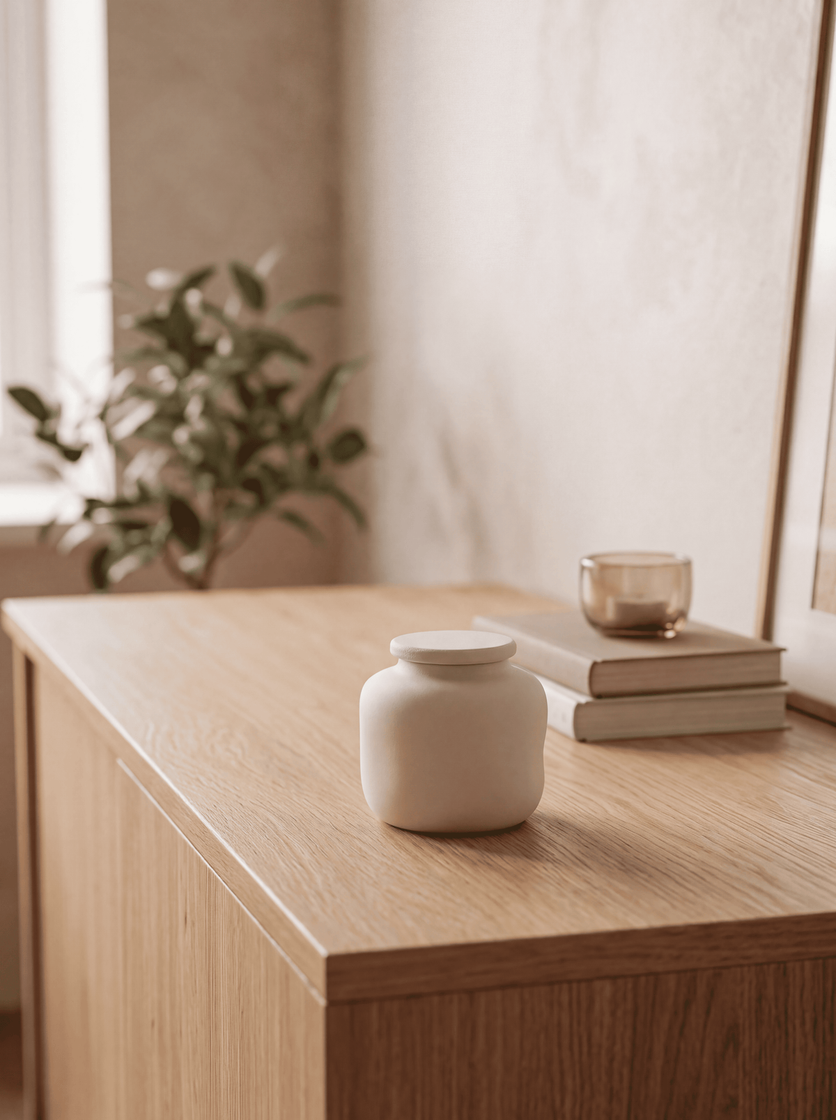 Mini urn 150 ml keramiek, satijn wit, BOHO COTTON