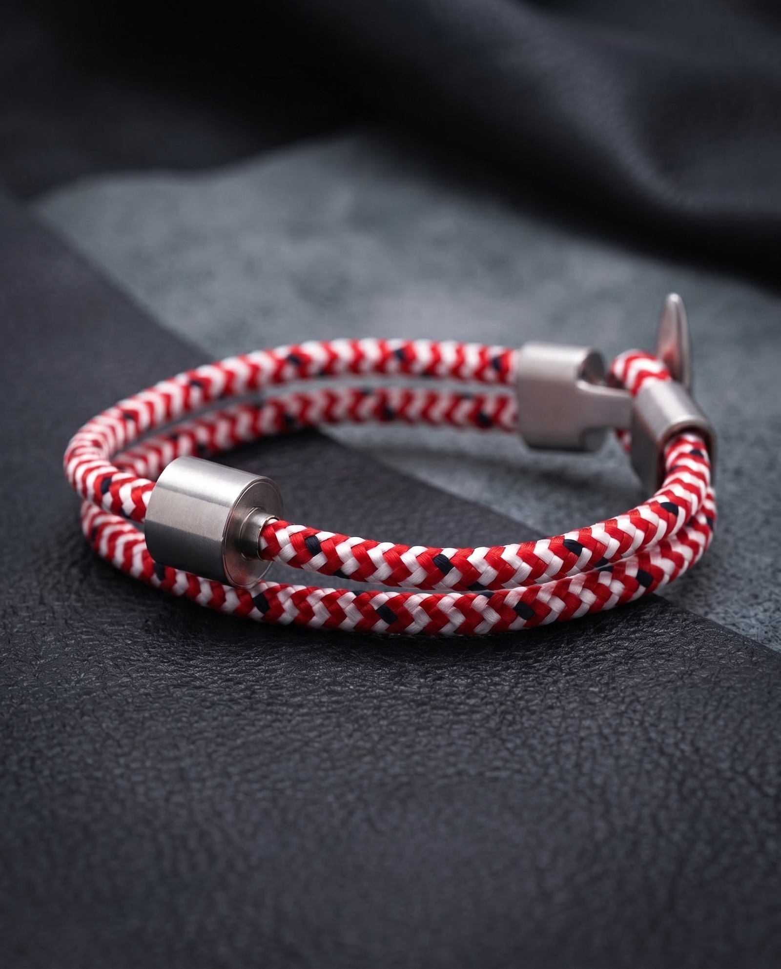 Rood & Wit Koord Armband in edelstaal