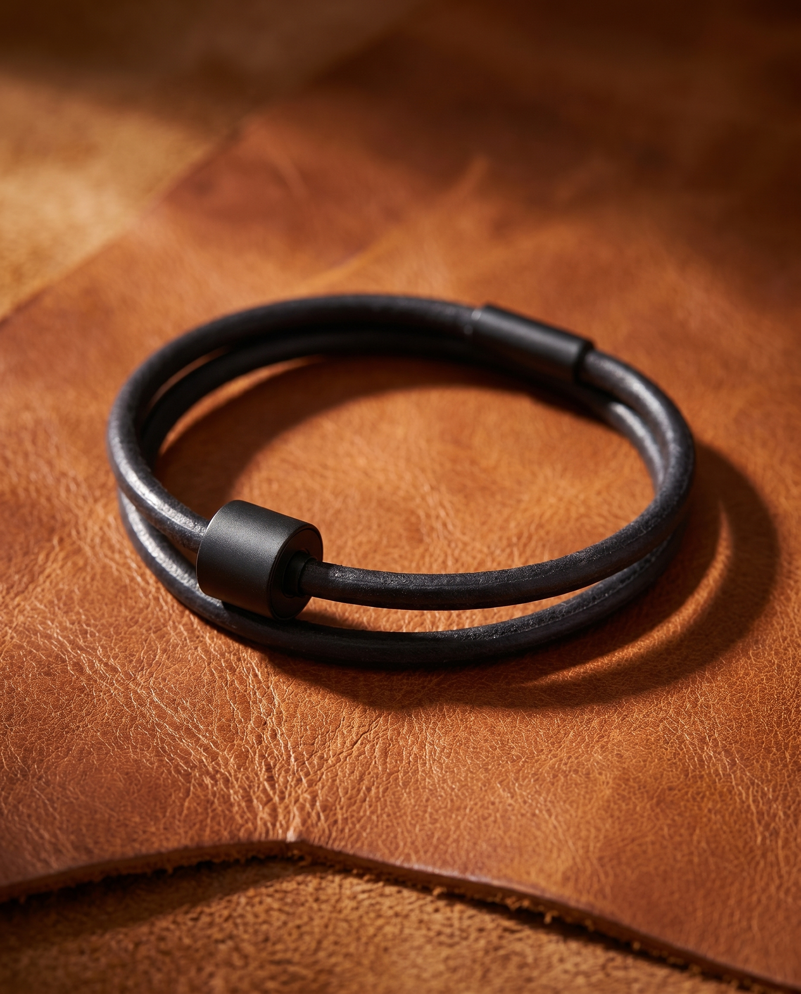 Zwart Glad Leer Armband in black edition