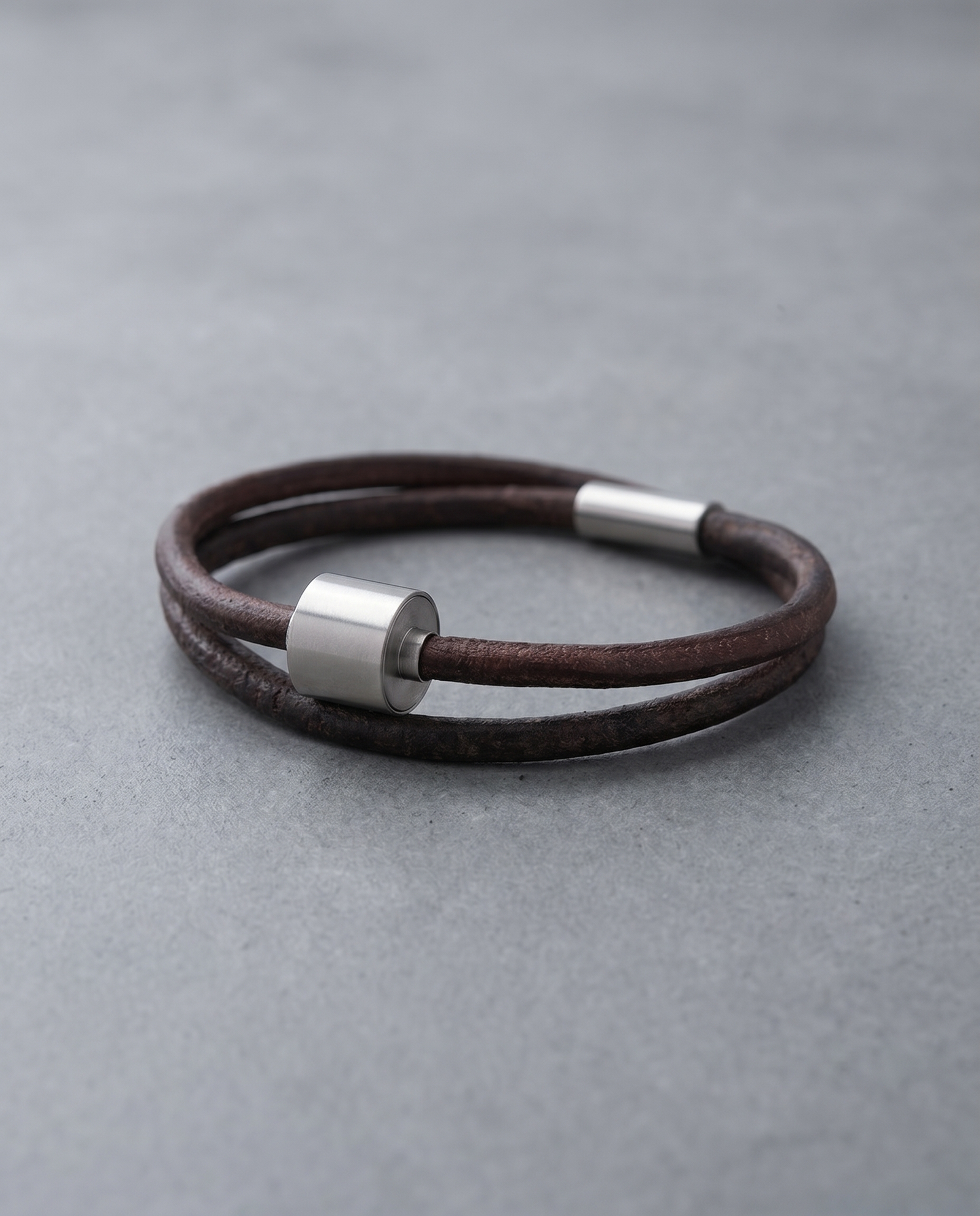 Bruin Glad Leer Armband in edelstaal