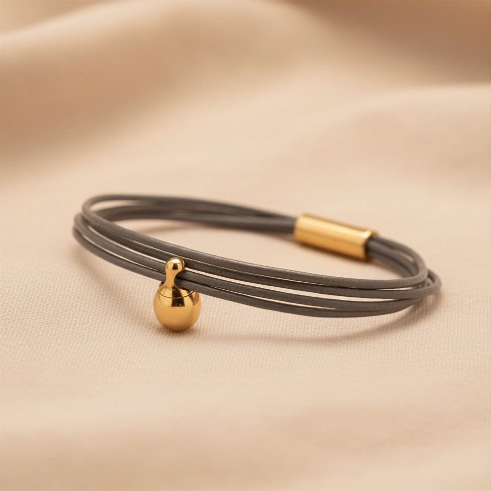 Grijze Charm Armband verguld