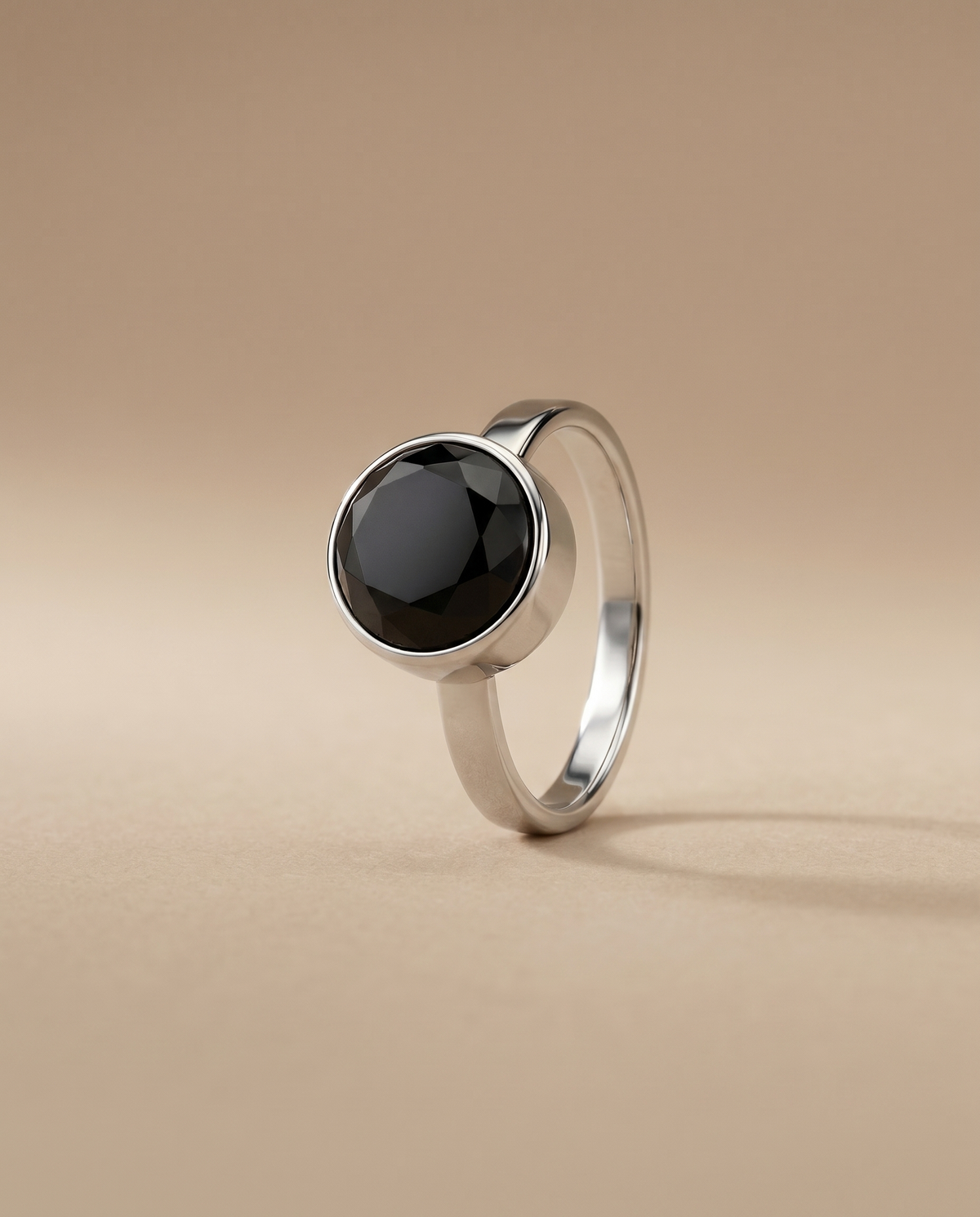 Zwarte Onyx Facet Ring in edelstaal