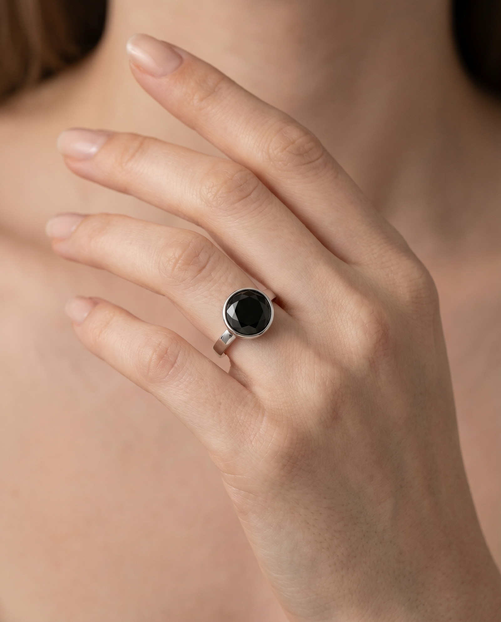 Zwarte Onyx Facet Ring in edelstaal