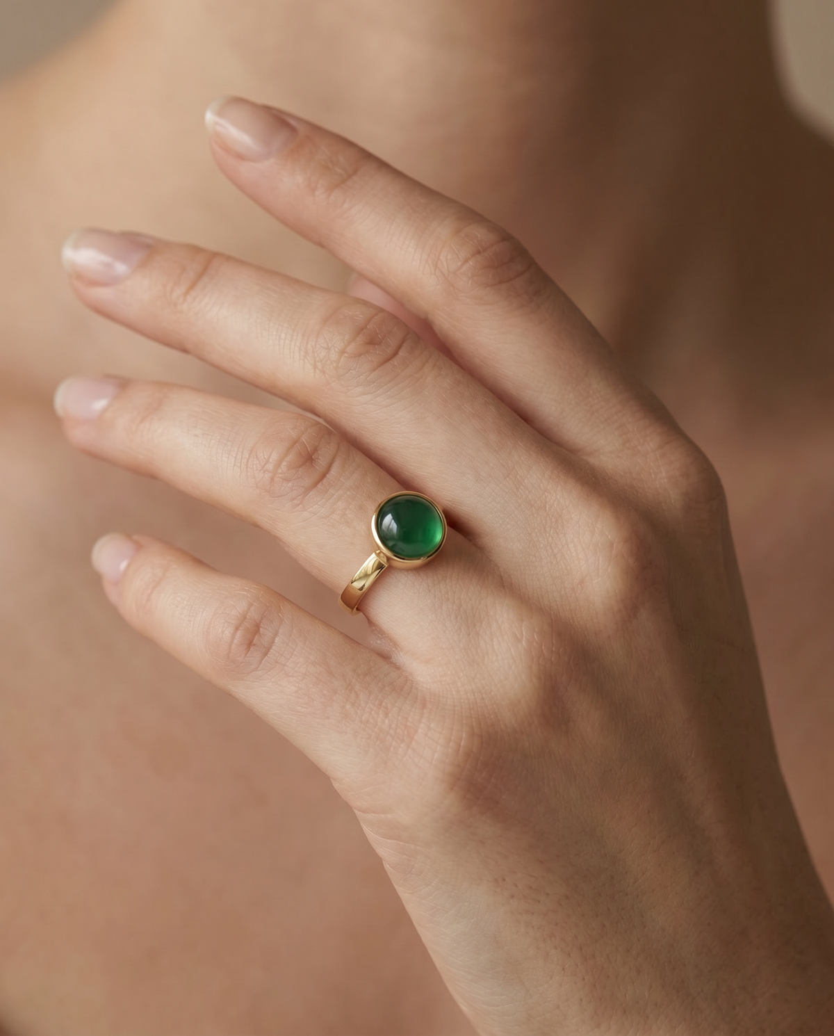 Groene Agaat Ring verguld
