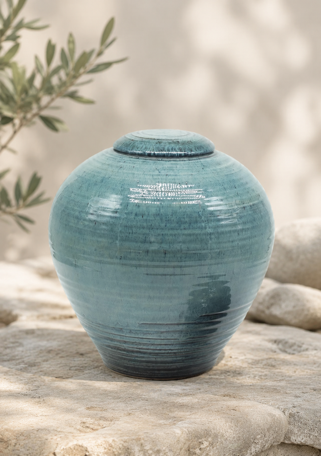 Grote keramieken urn Aqua – Amalfi, 3,5L, handgemaakt door Manu Vanherp · Unica Terra, Brugge