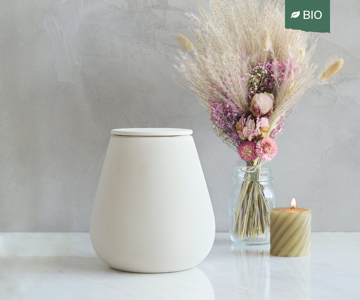 Eco keramieken urn ATHOS – beige engobe, 3,8L - detailweergave