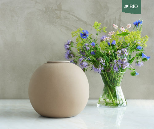 Eco keramieken urn DIONA – zandkleurig engobe, 4L - detailweergave