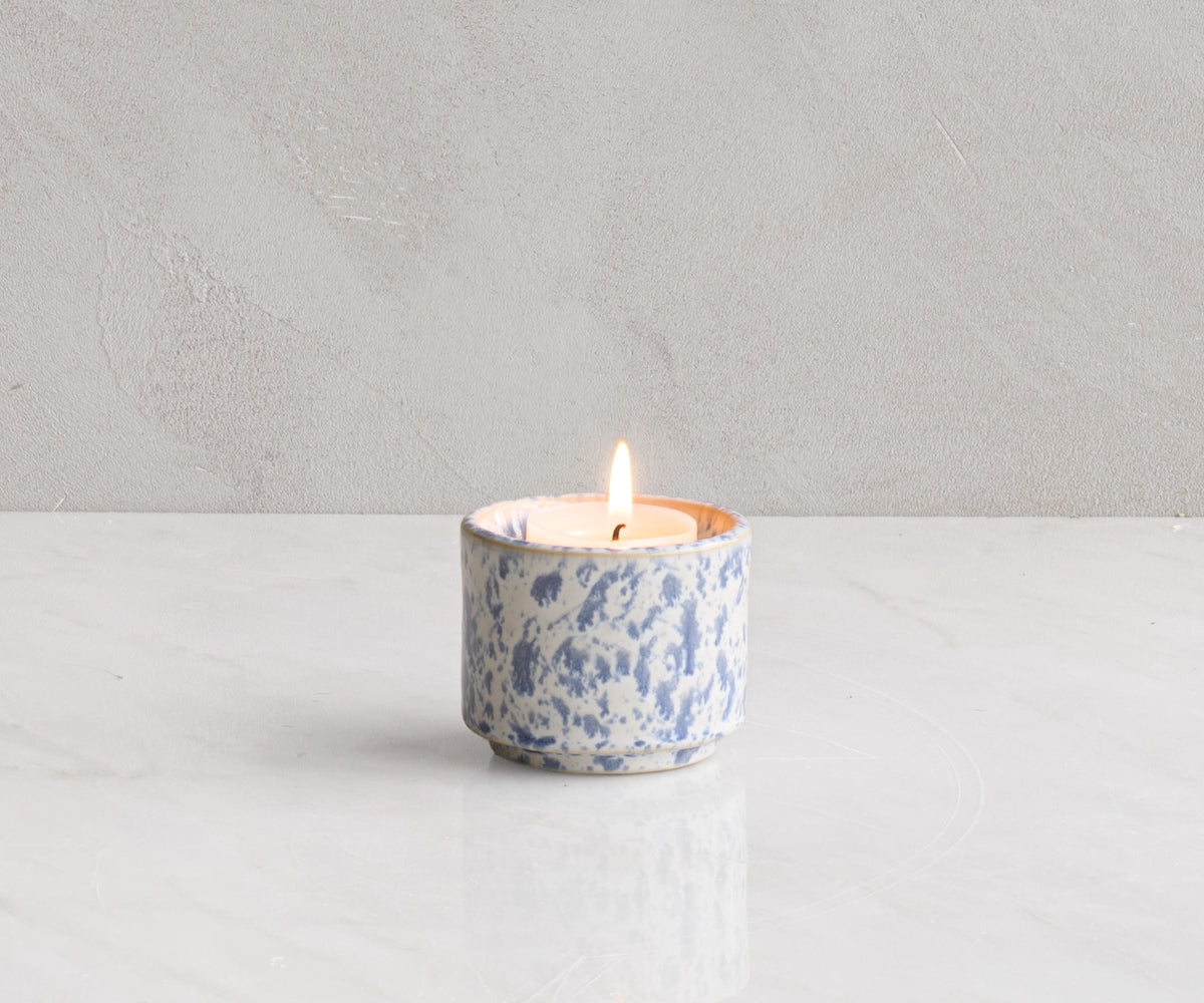 Mini urn met theelichthouder 'HELIOS' – wit & blauw gespikkeld, 50 ml (foto 3)