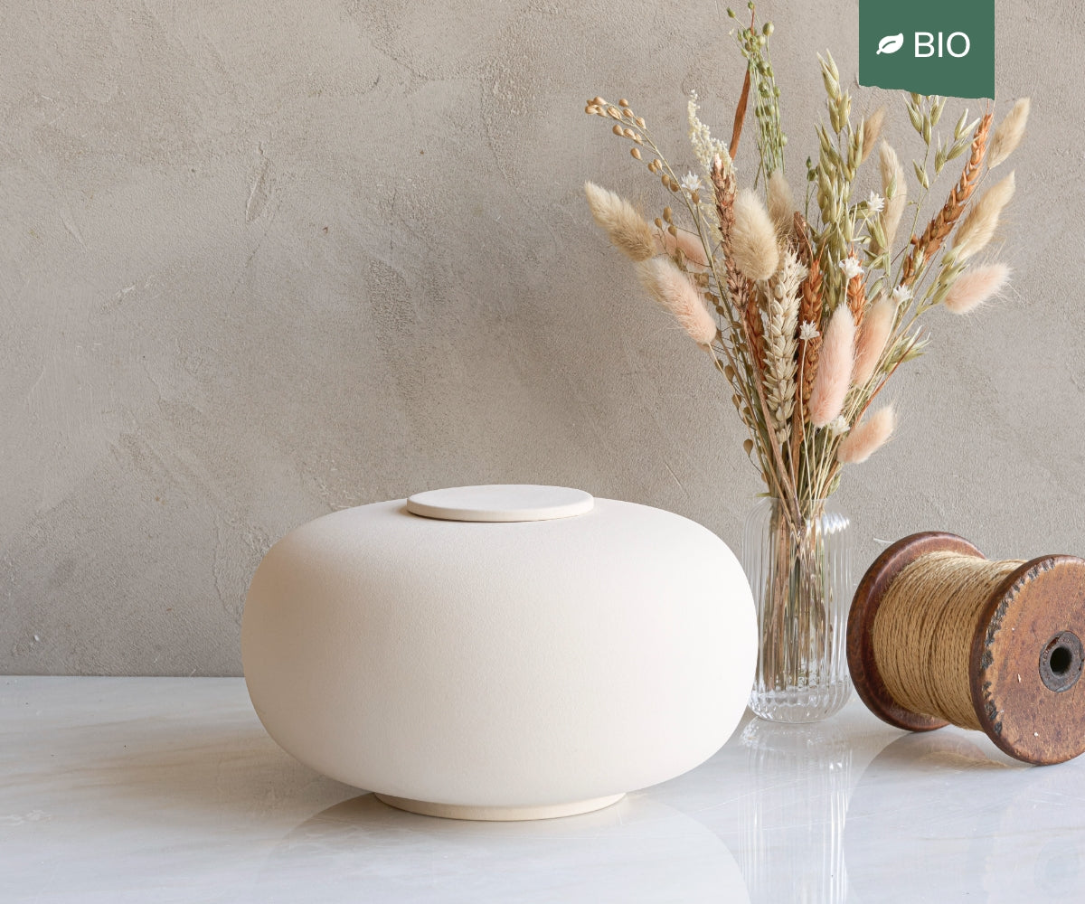 Eco keramieken urn NOMA – beige engobe, 3,6L - detailweergave