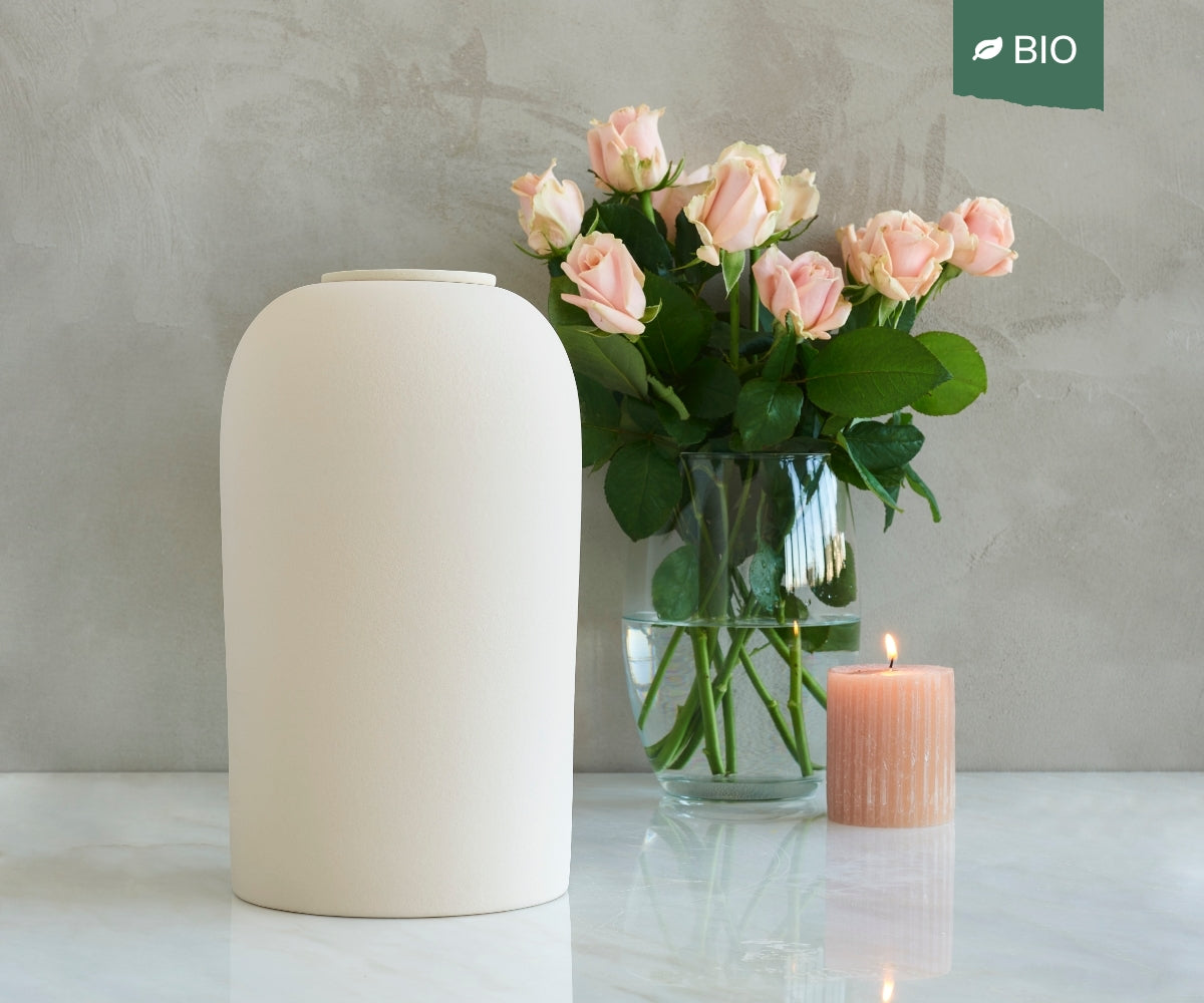 Eco keramieken urn PELION – beige engobe, 4,4L - detailweergave