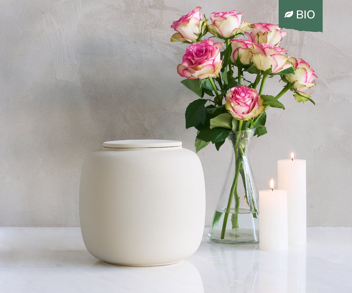 Eco keramieken urn SERES – beige engobe, 3,9L - detailweergave