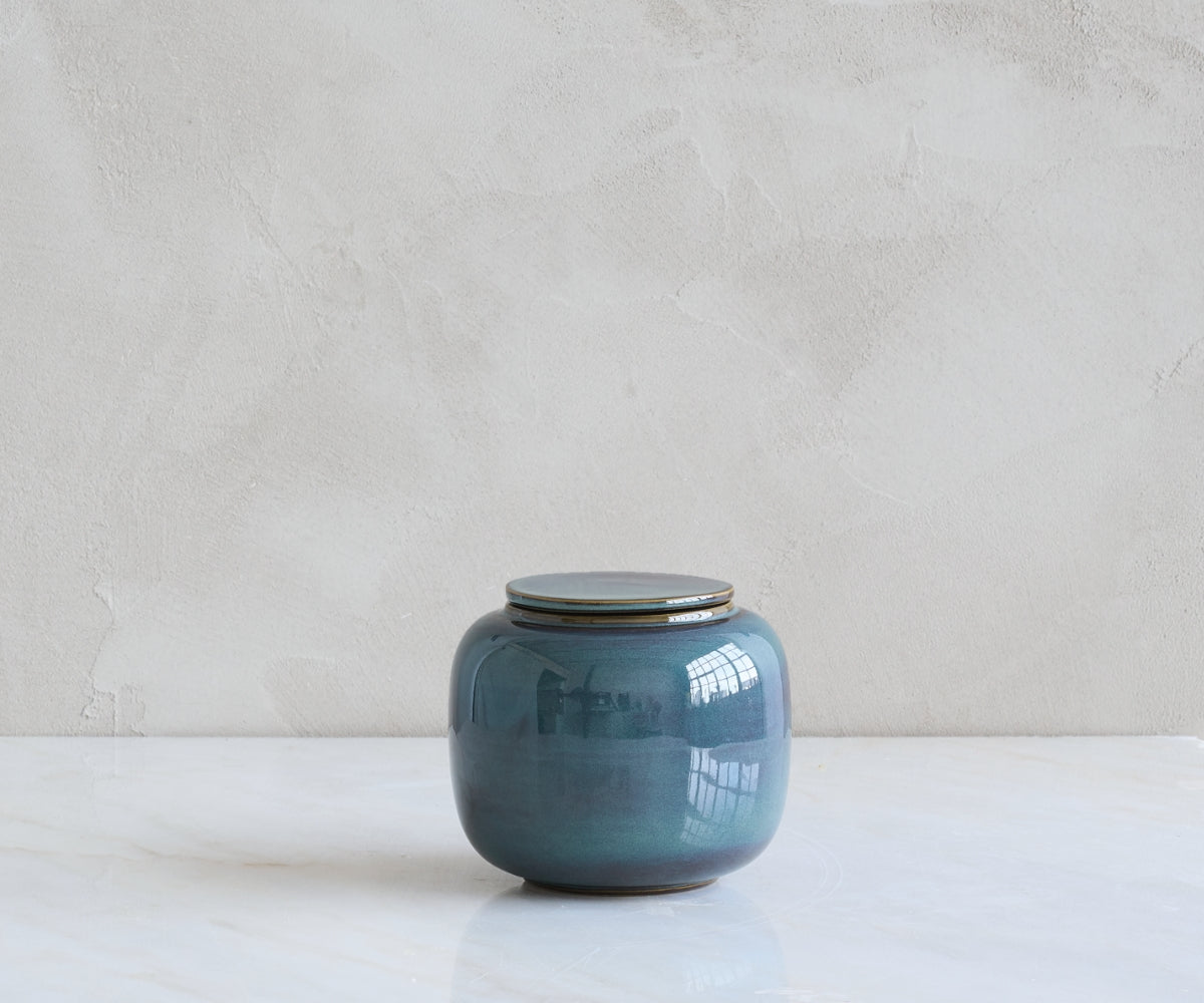 Kleine keramieken urn 'SERES' – groen & blauw, 700 ml (foto 3)