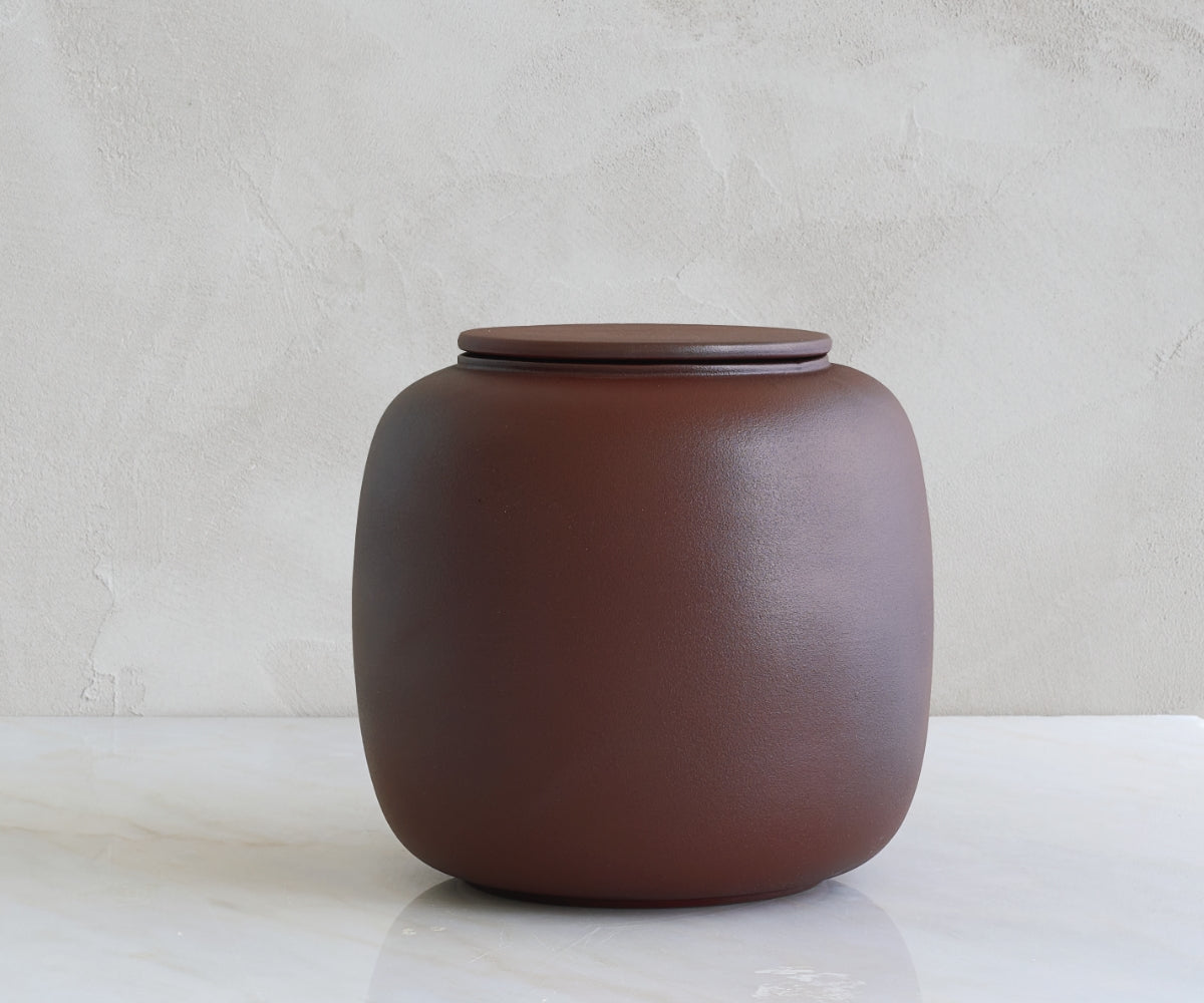 Keramieken urn groot 'SERES' – roodbruin engobe, 3,8L (foto 3)