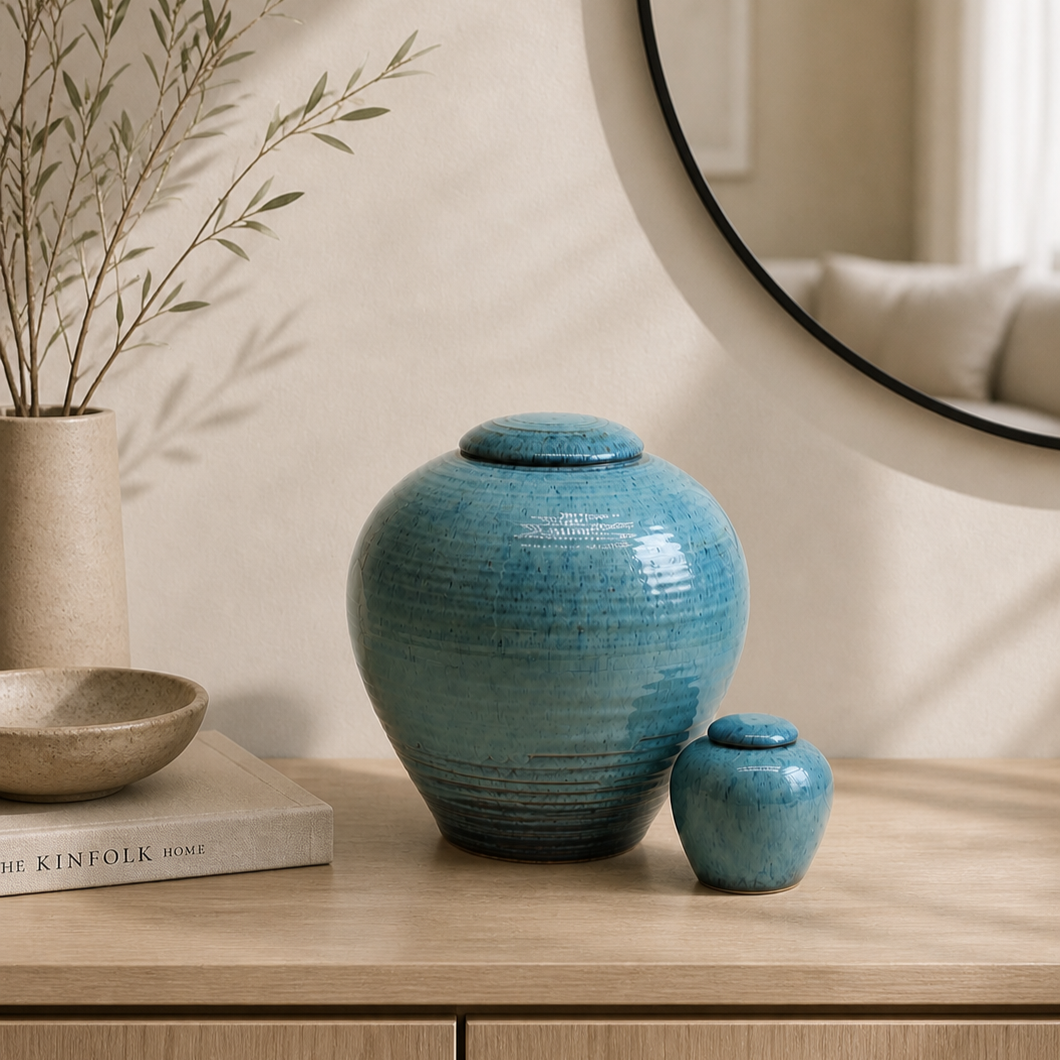 Grote keramieken urn Aqua – Amalfi, 3,5L - detailweergave