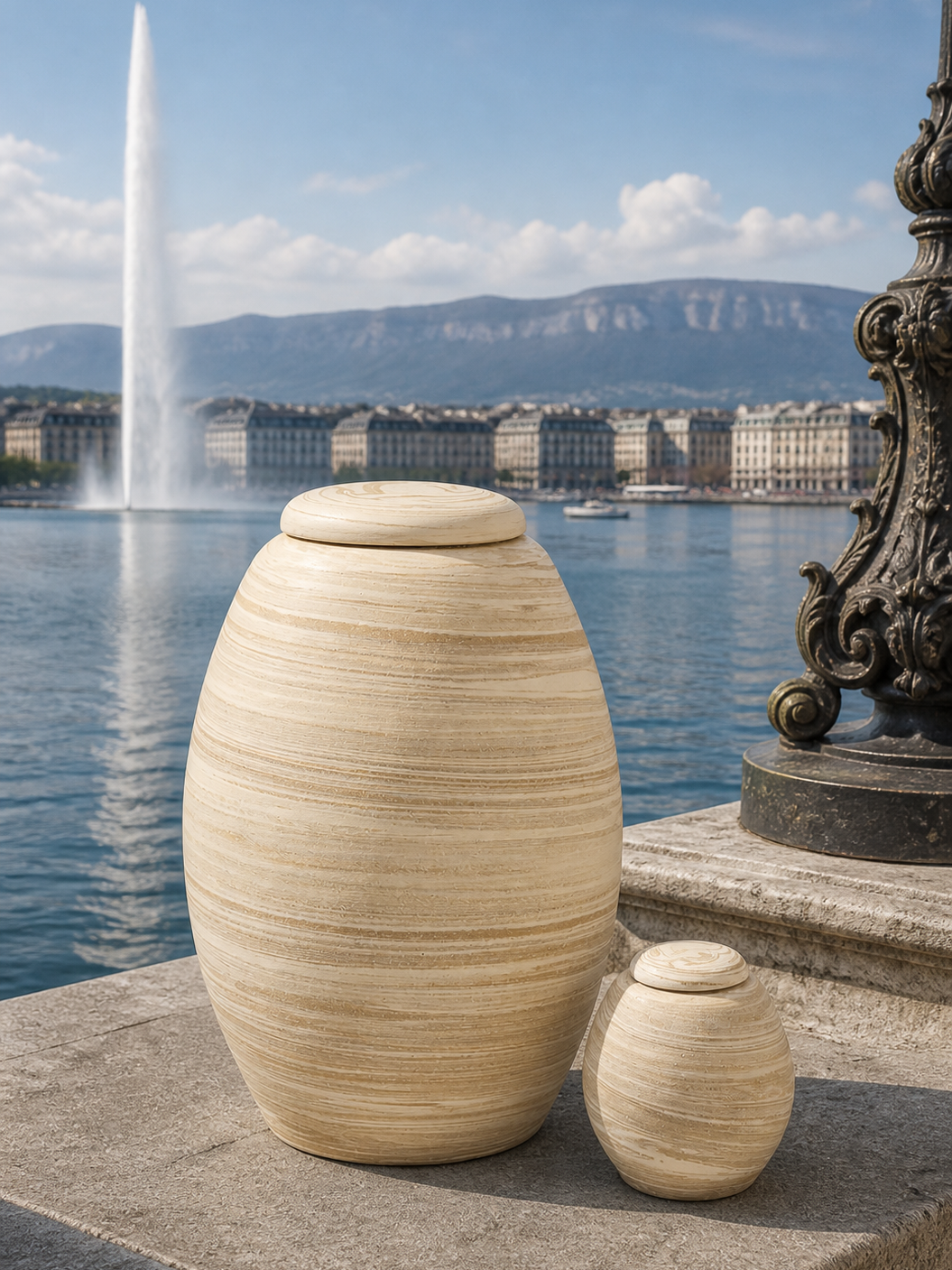 Mini keramieken urn Montreux – Genève, 200ml - in opstelling