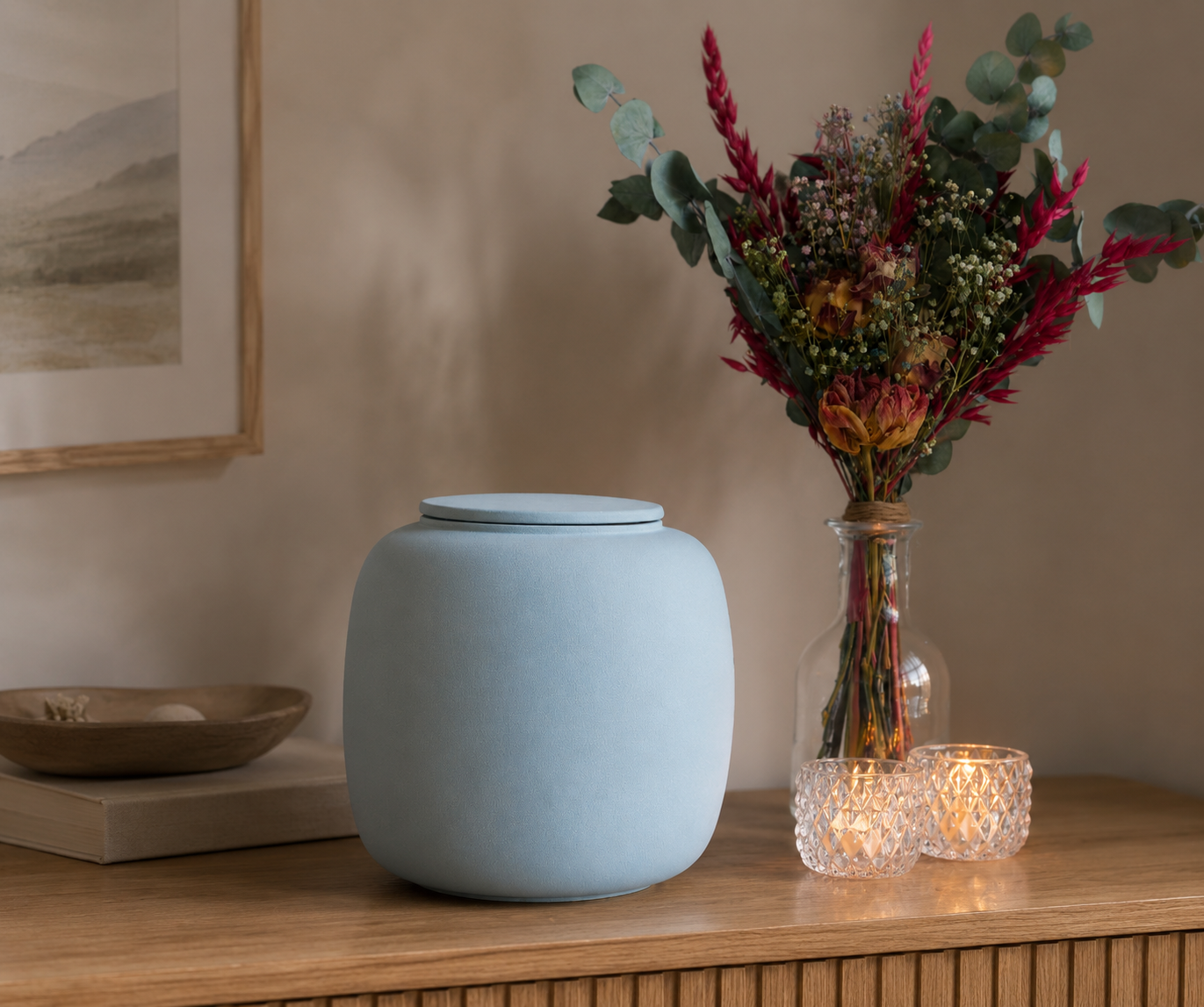 Eco keramieken urn SERES – grijsblauw engobe, 3,9L