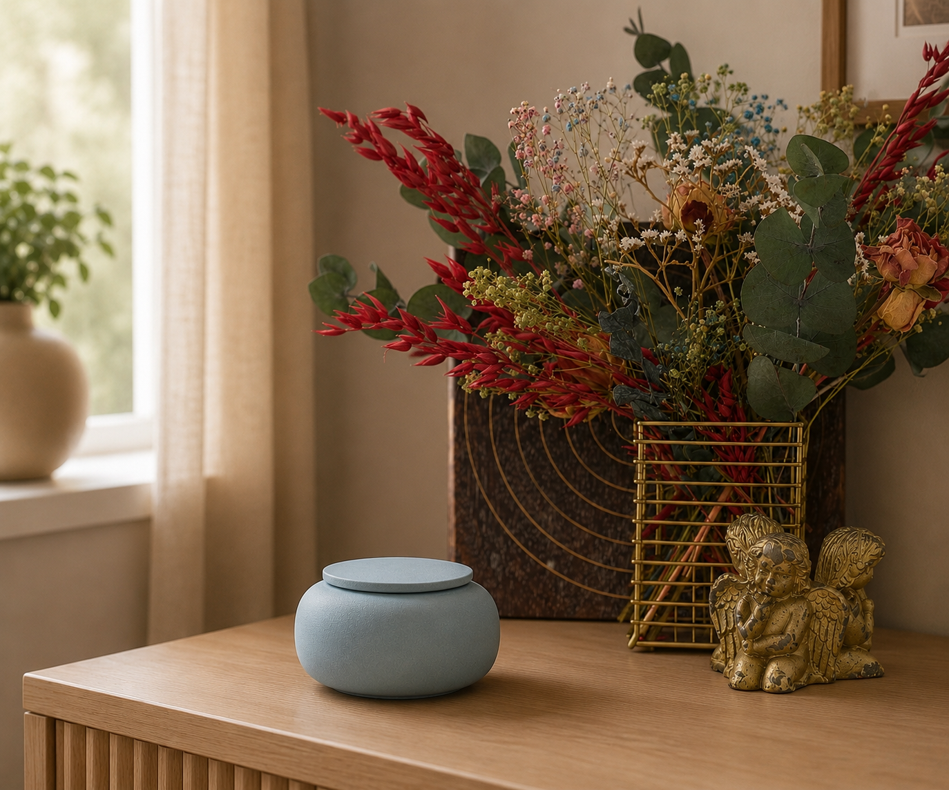 Mini eco urn 'SERES' – grijsblauw engobe, 200 ml — handgemaakt door ambachtelijke ateliers in België en Portugal