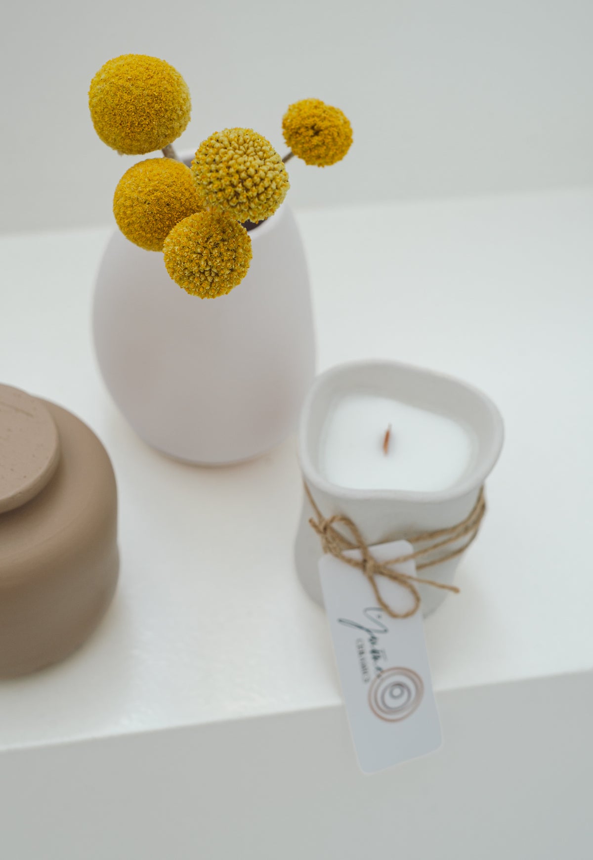 BOHO – kaarsje in keramiek 7 cm, satijn wit