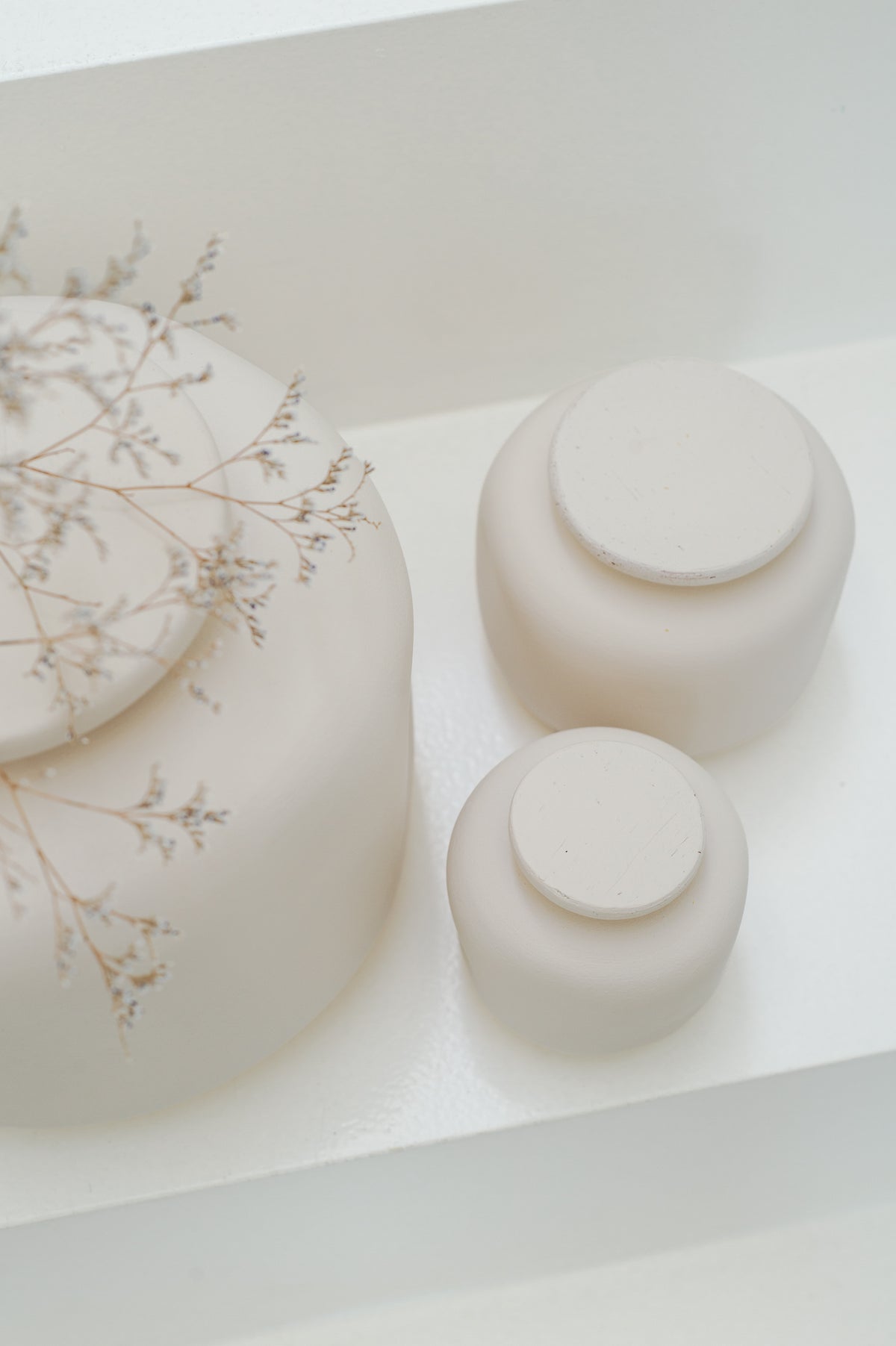 Mini urn 450 ml keramiek, satijn wit, BOHO COTTON