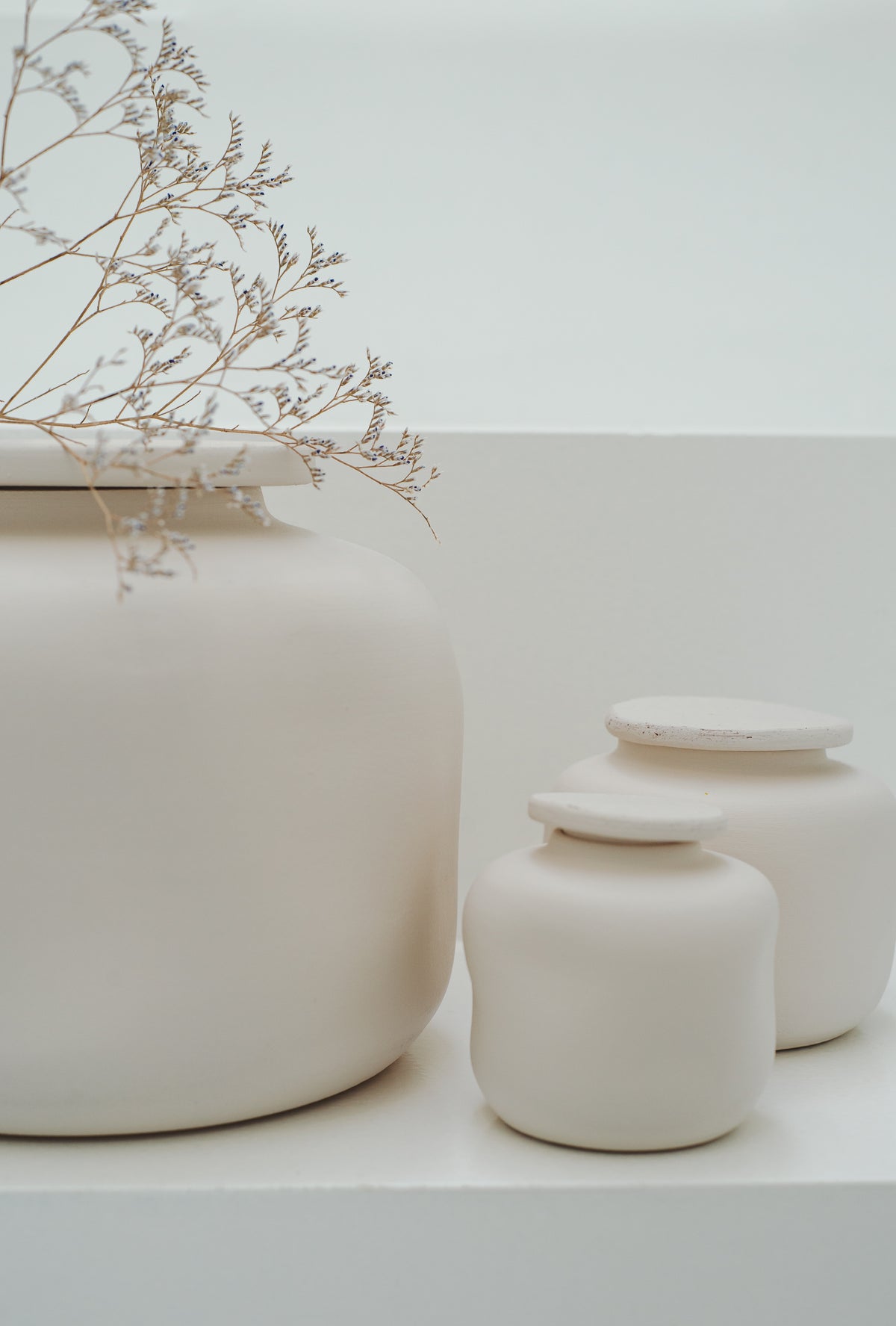 Mini urn 150 ml keramiek, satijn wit, BOHO COTTON