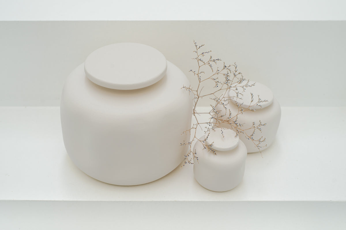 Mini urn 450 ml keramiek, satijn wit, BOHO COTTON