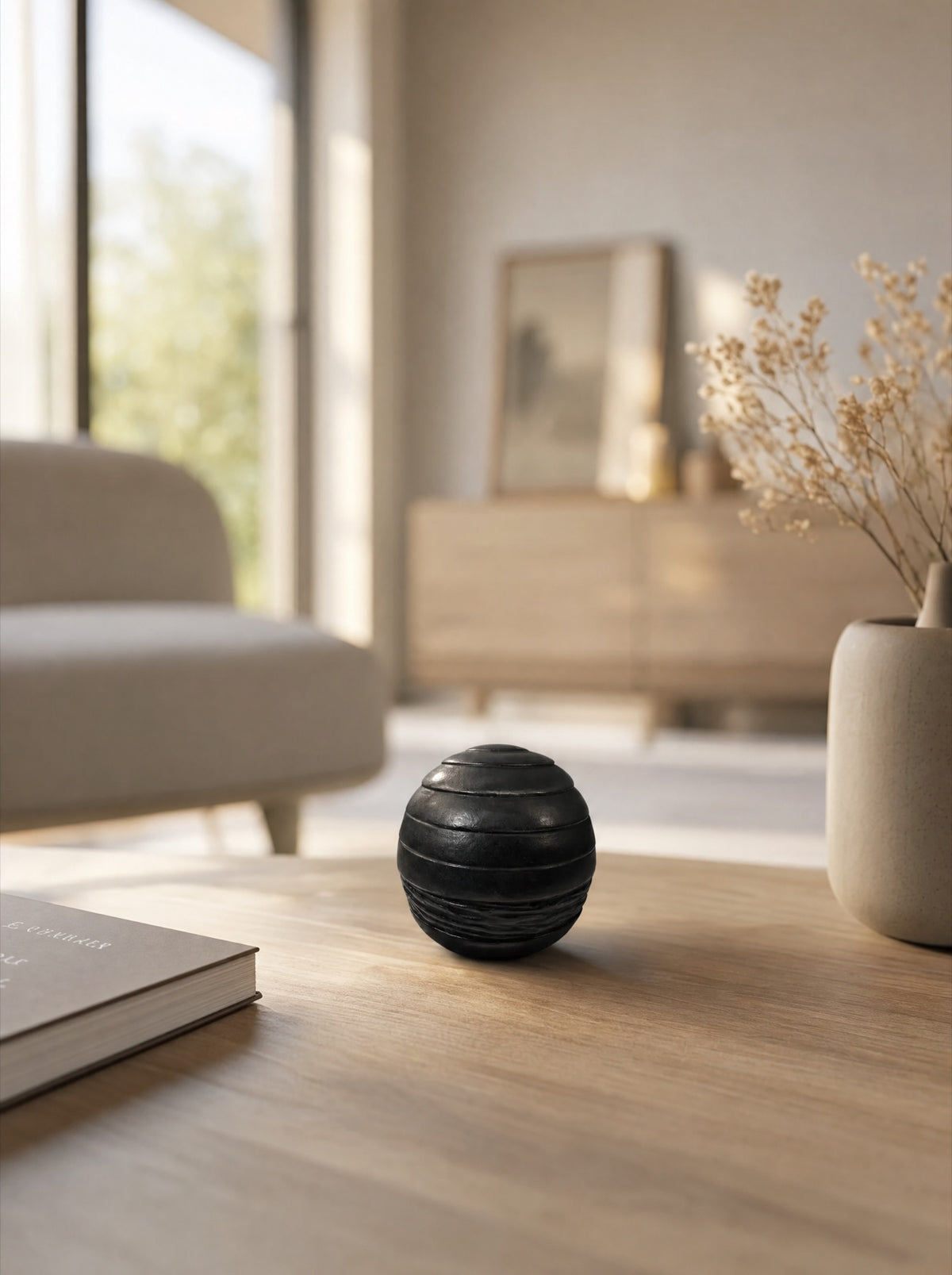 Mini urn brons 7 cm, modern gestreept