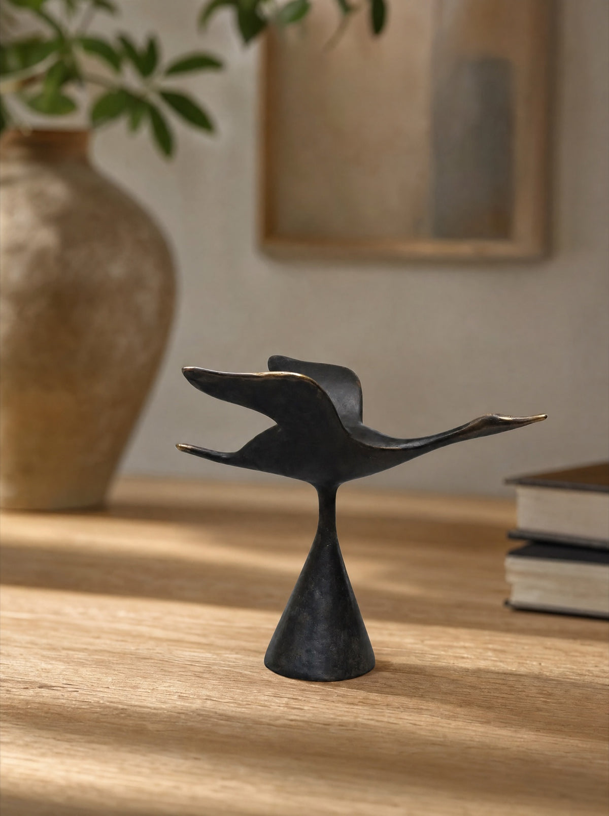 Mini urn brons 13 cm, vogel