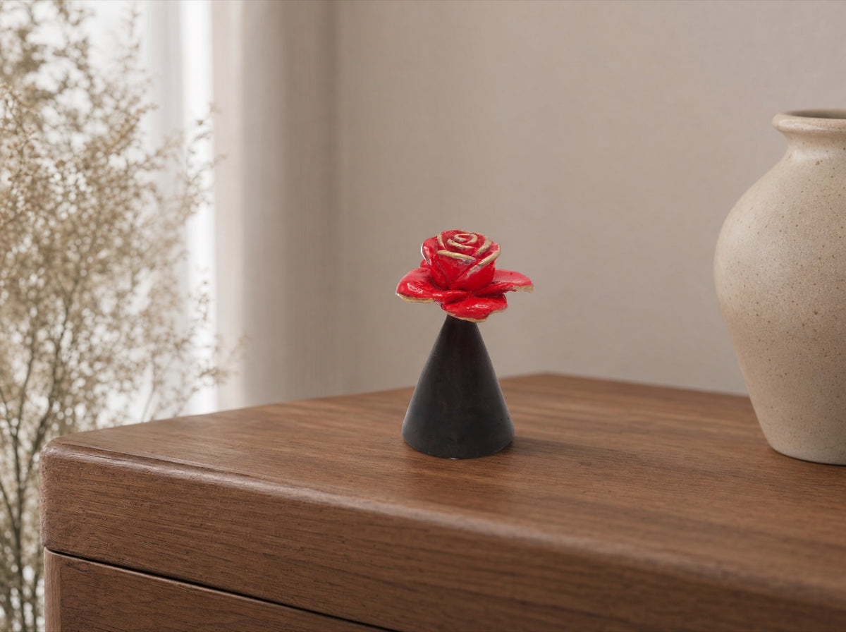 Mini urn brons 7 cm, rode roos