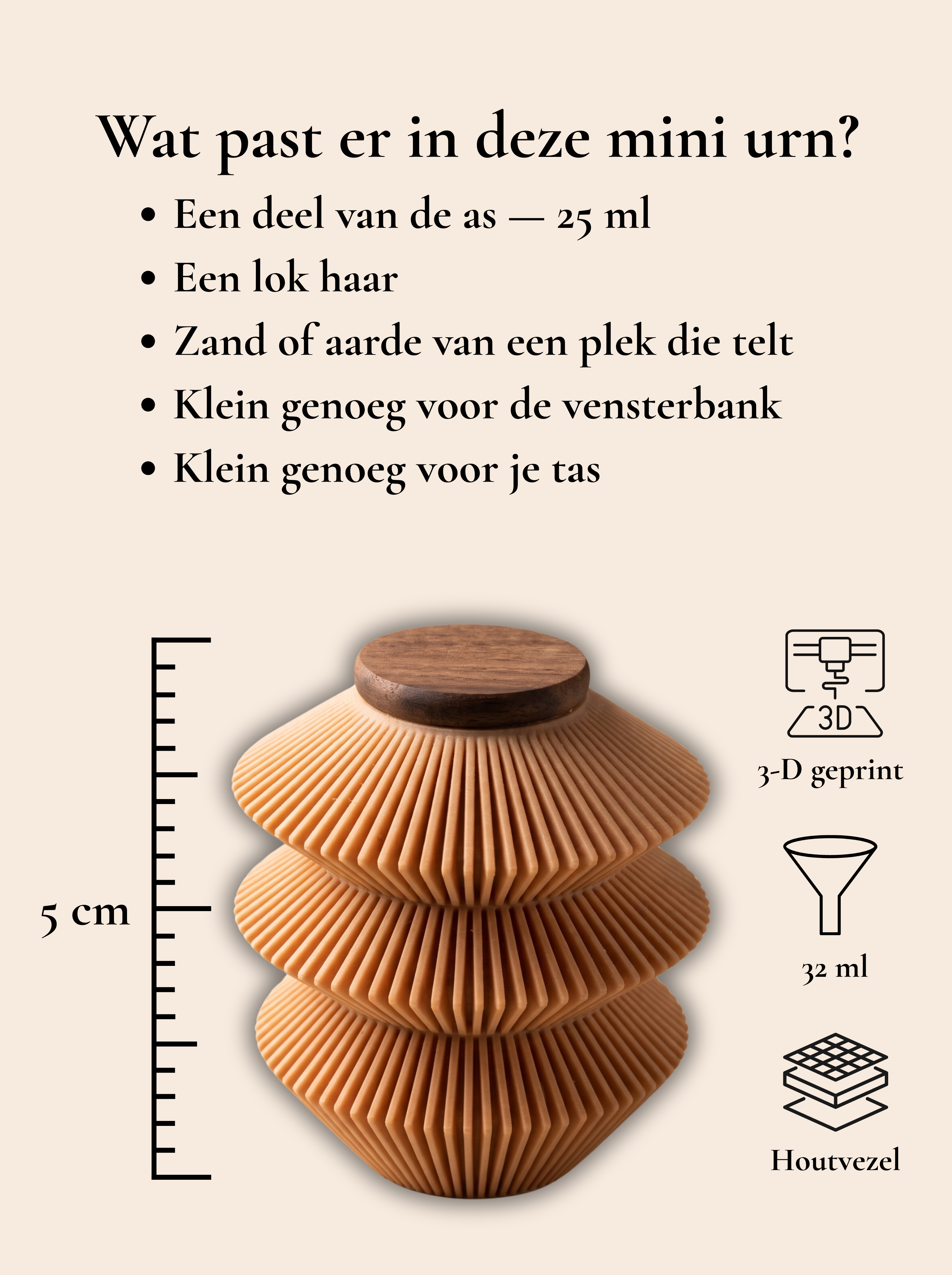 Mini urn 32 ml houtvezel voor asverdeling, biologisch afbreekbaar, MINKA | Stilte & Vorm