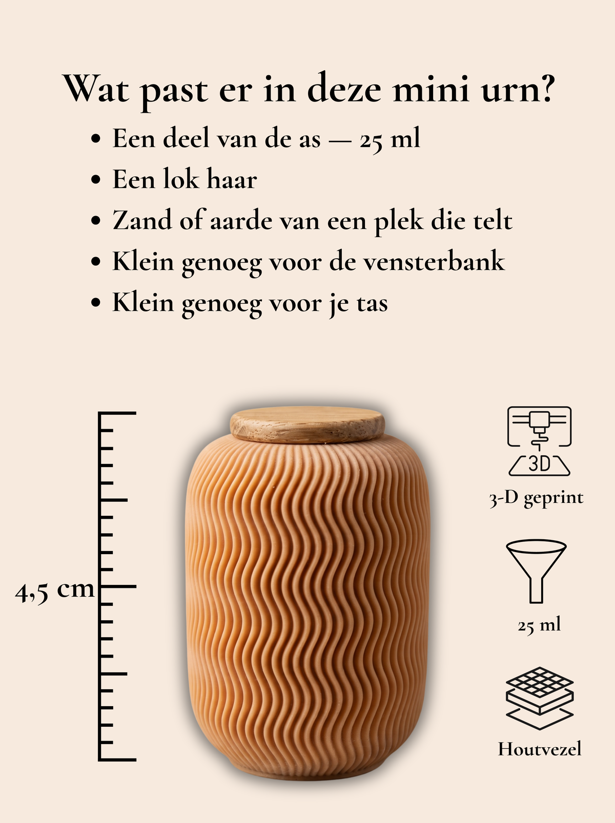 Mini urn 25 ml houtvezel voor asverdeling, biologisch afbreekbaar, NAMI | Stilte & Vorm