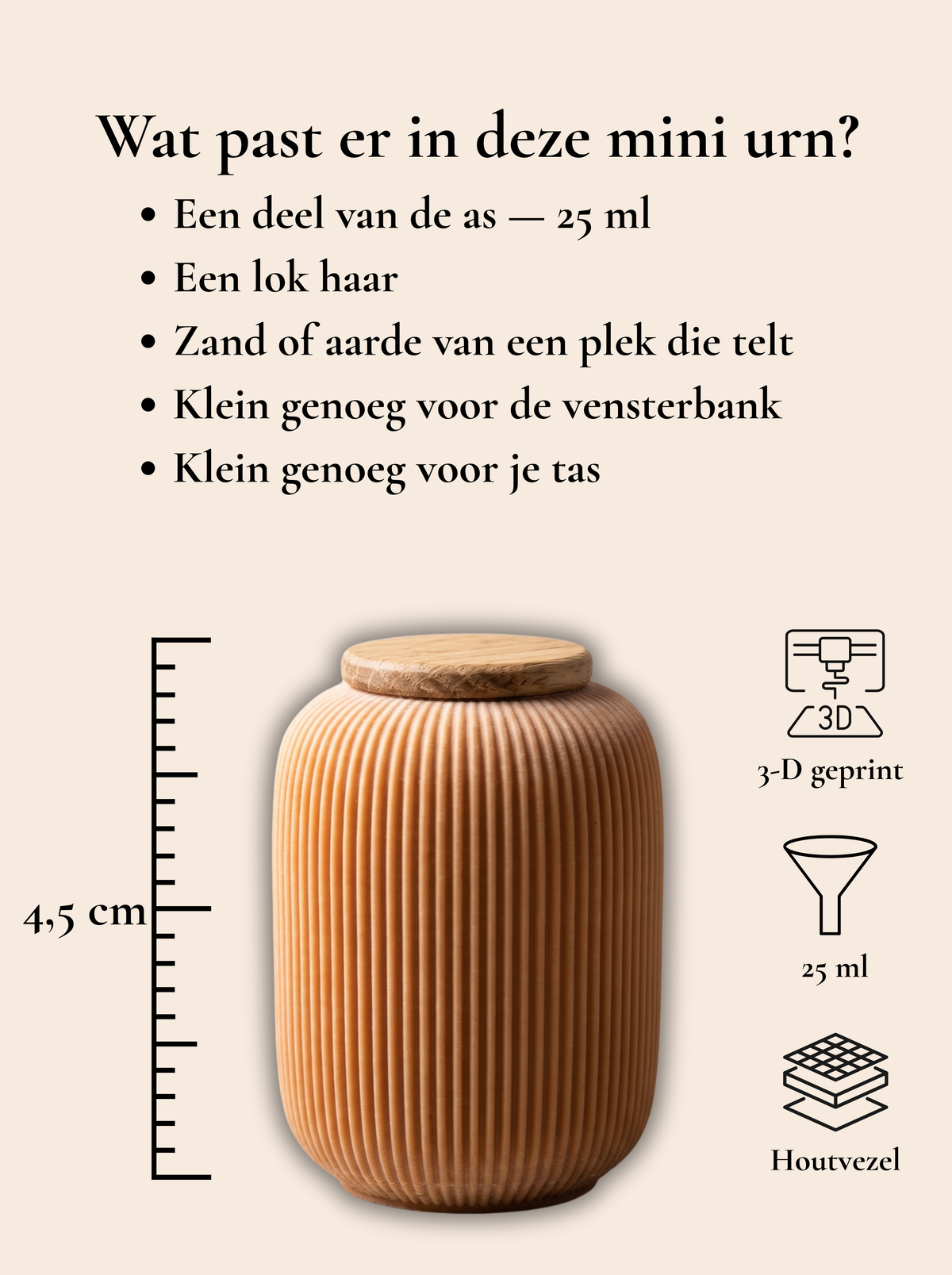 Mini urn 25 ml houtvezel voor asverdeling, biologisch afbreekbaar, NESUTO | Stilte & Vorm