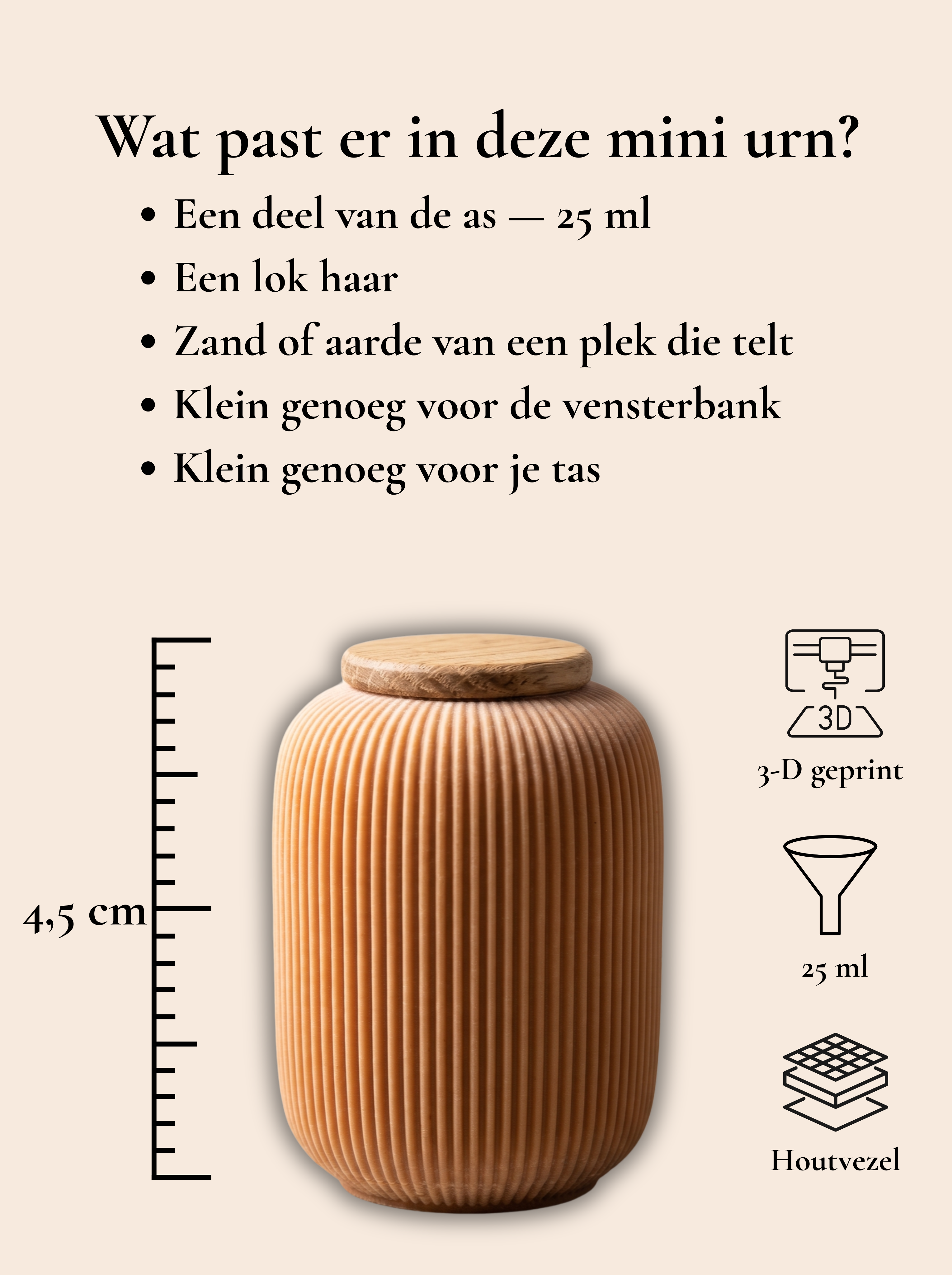 Mini urn 25 ml houtvezel voor asverdeling, biologisch afbreekbaar, NESUTO | Stilte & Vorm