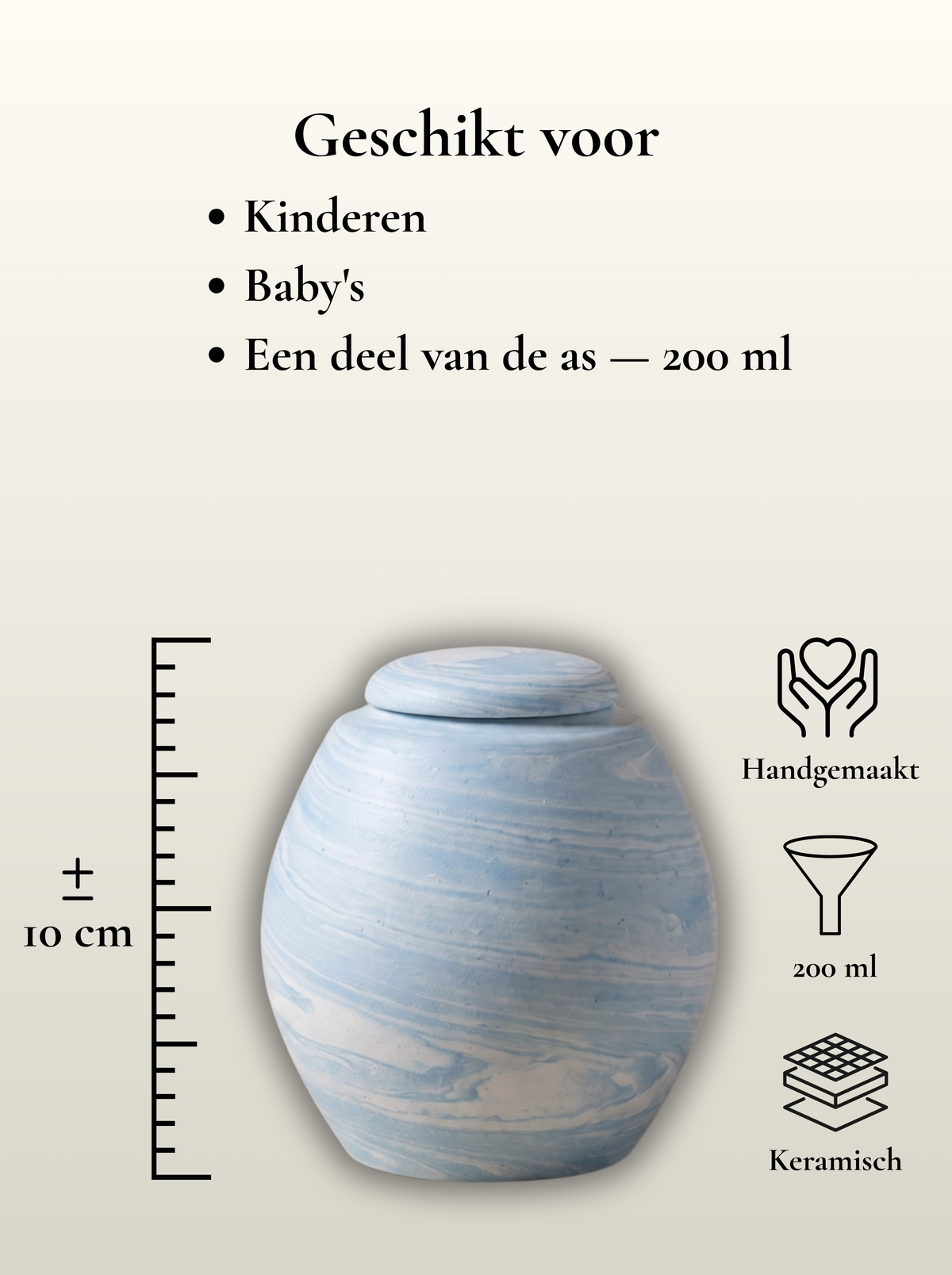 Mini urn 200 ml keramiek, Wolkje Hemelsblauw – kinderurn en baby urn | Stilte & Vorm
