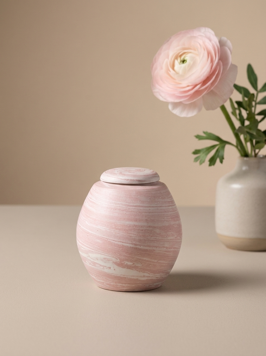 Mini urn 200 ml keramiek, Wolkje Zachtroze – kinderurn en baby urn | Stilte & Vorm