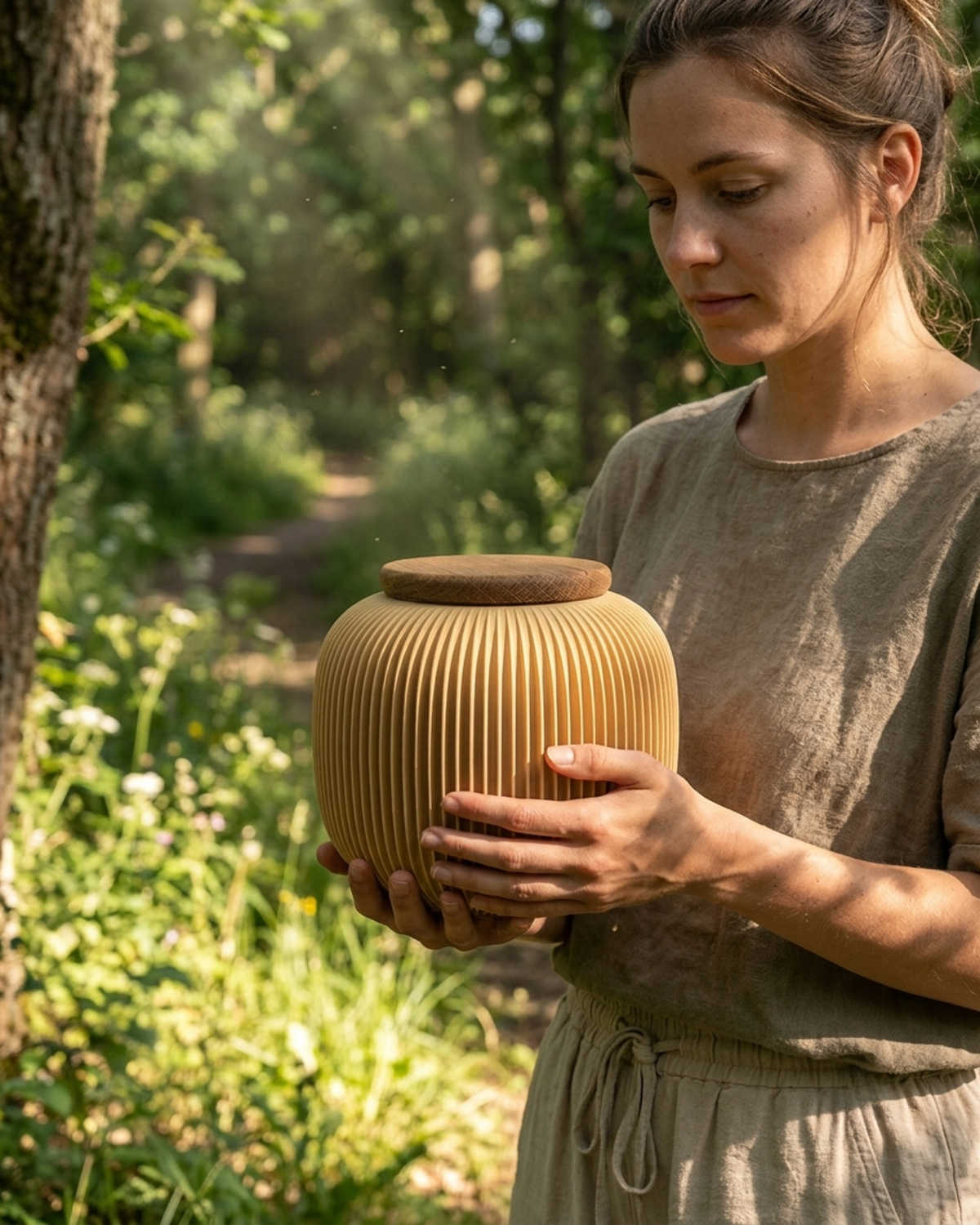 Biologisch afbreekbare urn 1,6 L voor volwassenen, NESUTO kleine urn - houtvezel bio | Stilte & Vorm