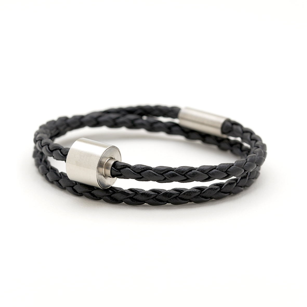 Zwart Gevlochten Leer Armband in edelstaal