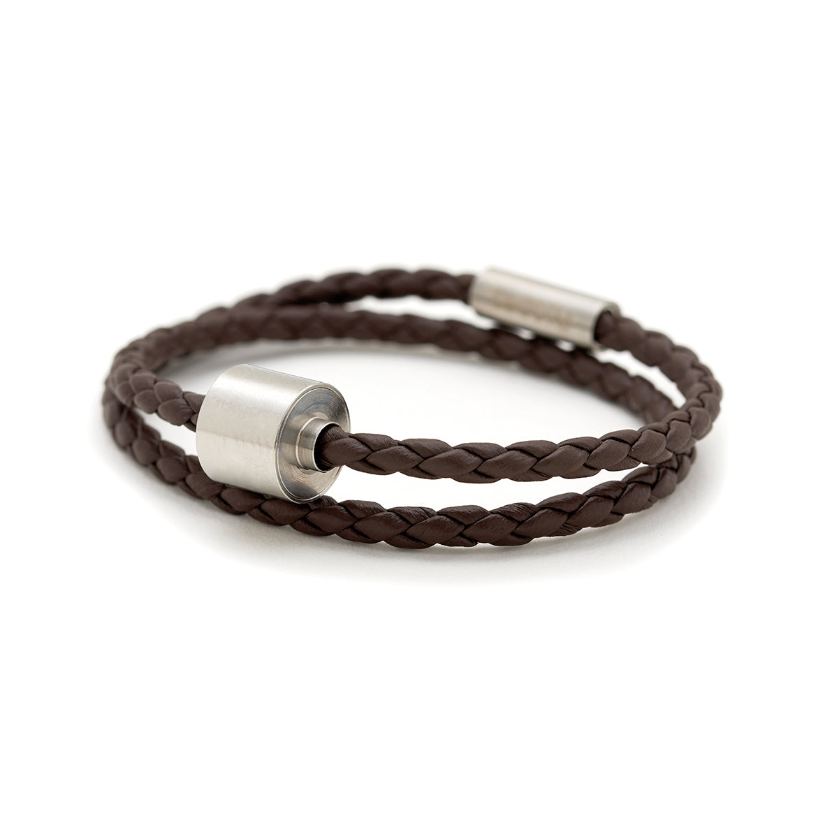 Bruin Gevlochten Leer Armband in edelstaal