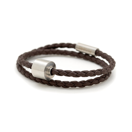 Bruin Gevlochten Leer Armband in edelstaal
