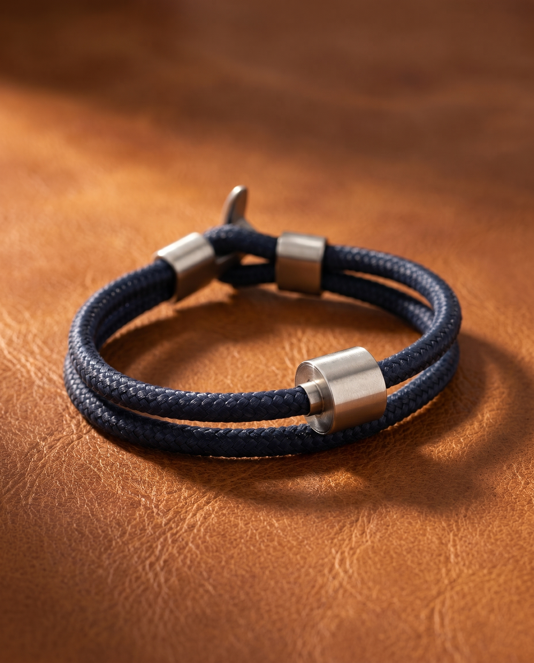 Navy Blauw Koord Armband in edelstaal