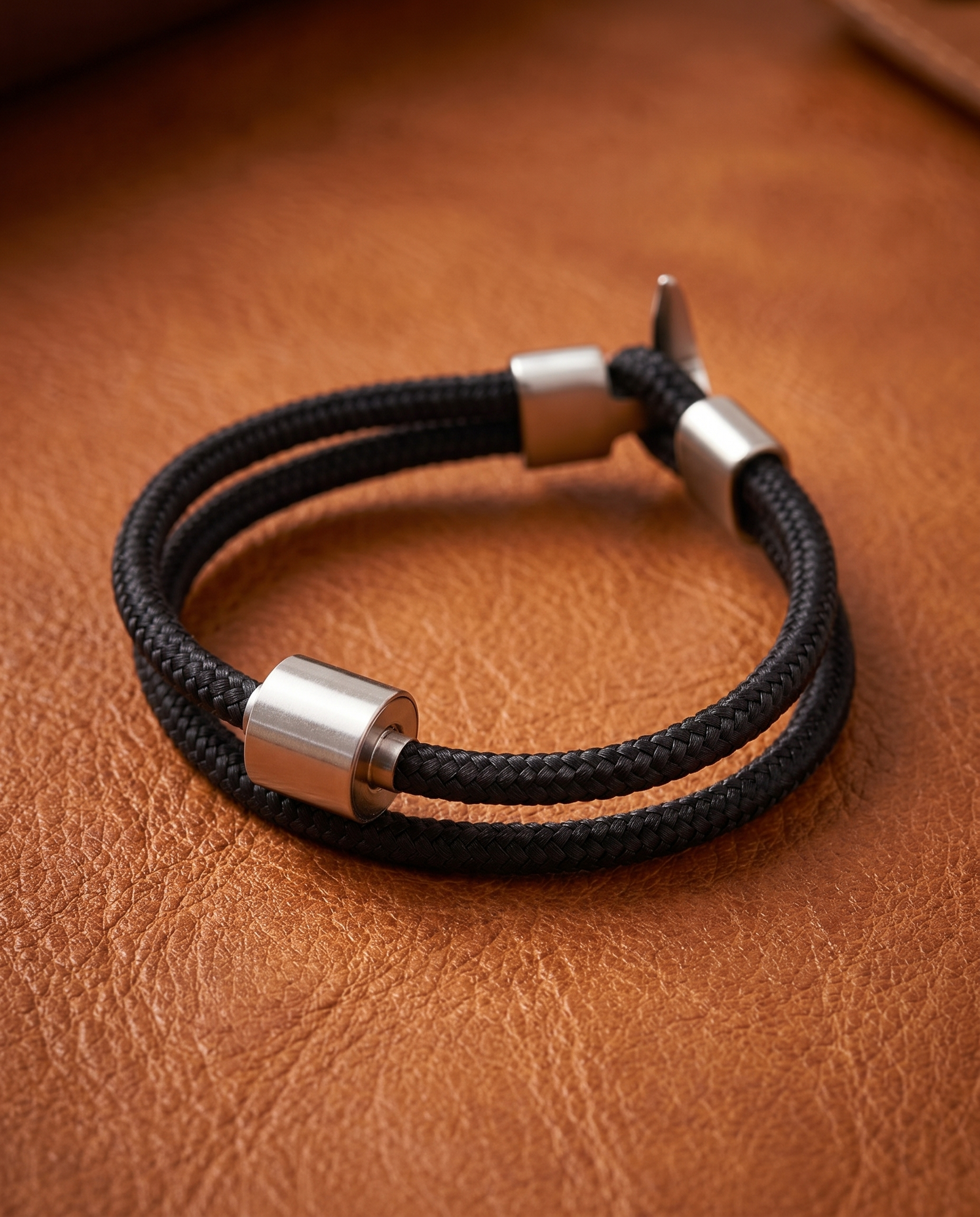 Zwart Koord Armband in edelstaal