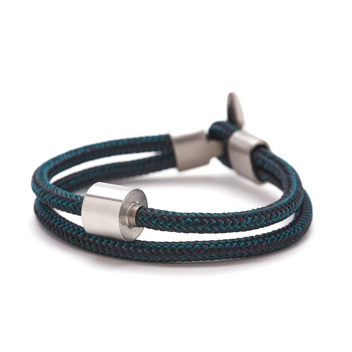 Zwart & Petrol Koord Armband in edelstaal