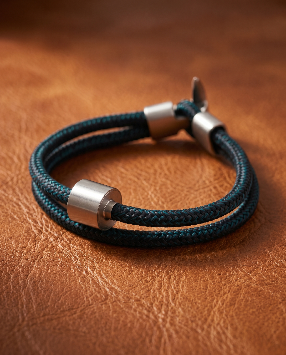 Zwart & Petrol Koord Armband in edelstaal
