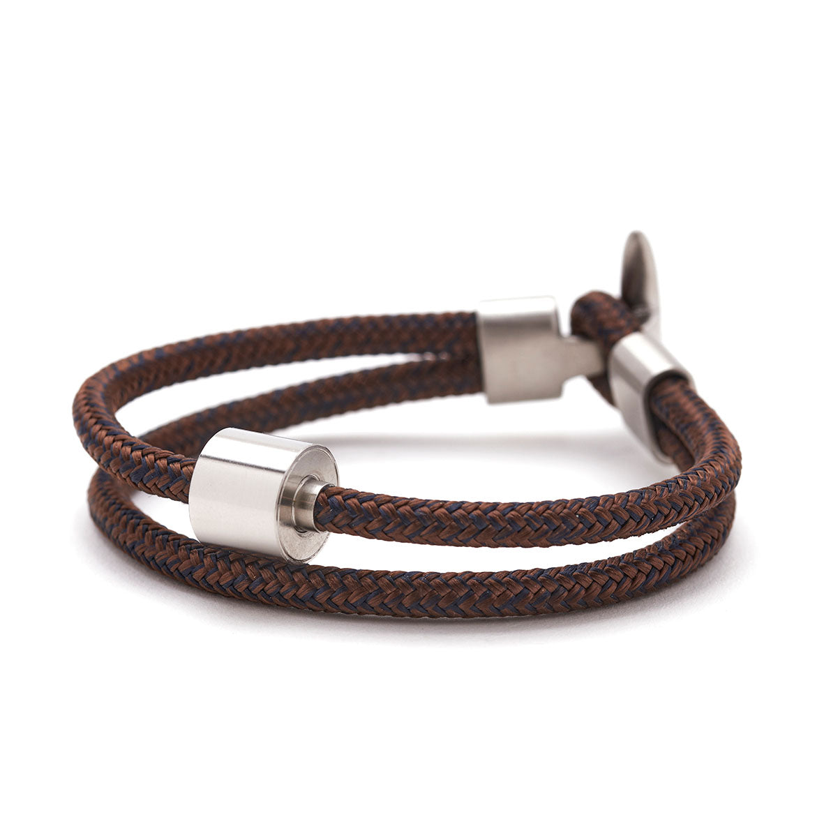 Bruin & Navy Koord Armband in edelstaal