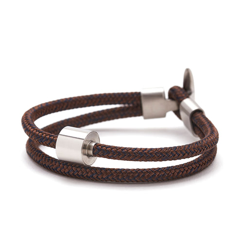Bruin & Navy Koord Armband in edelstaal