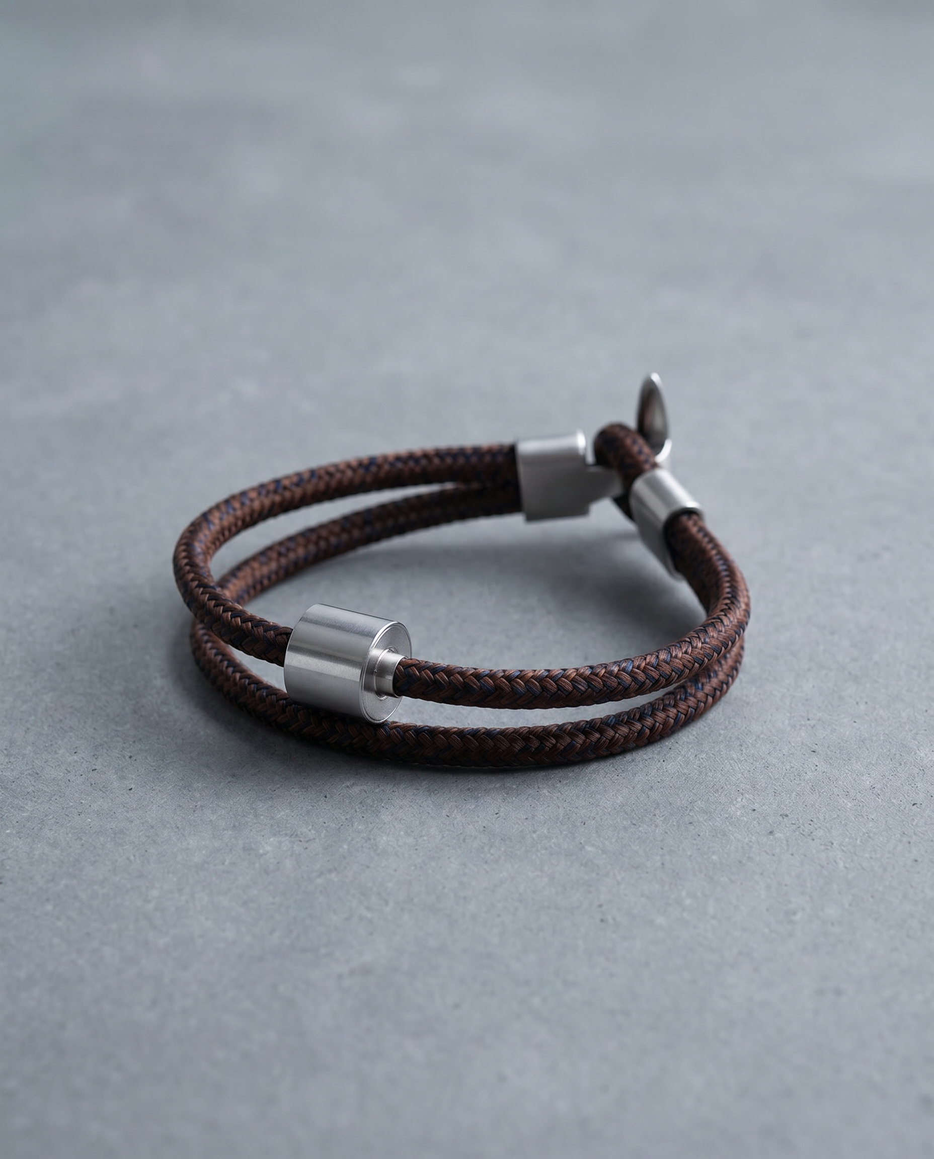 Bruin & Navy Koord Armband in edelstaal